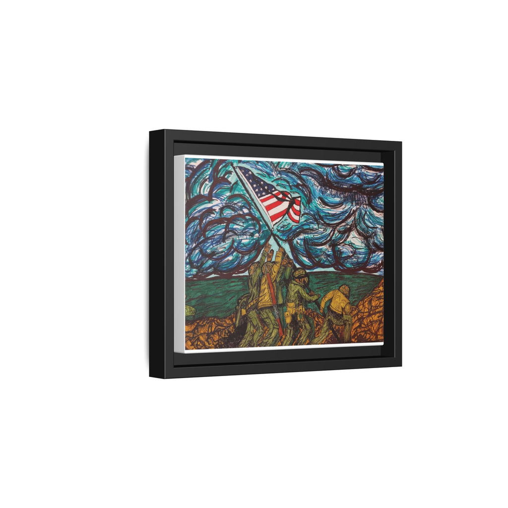 Framed Matte Canvas - Iwo Jima Flag Raising Art Print
