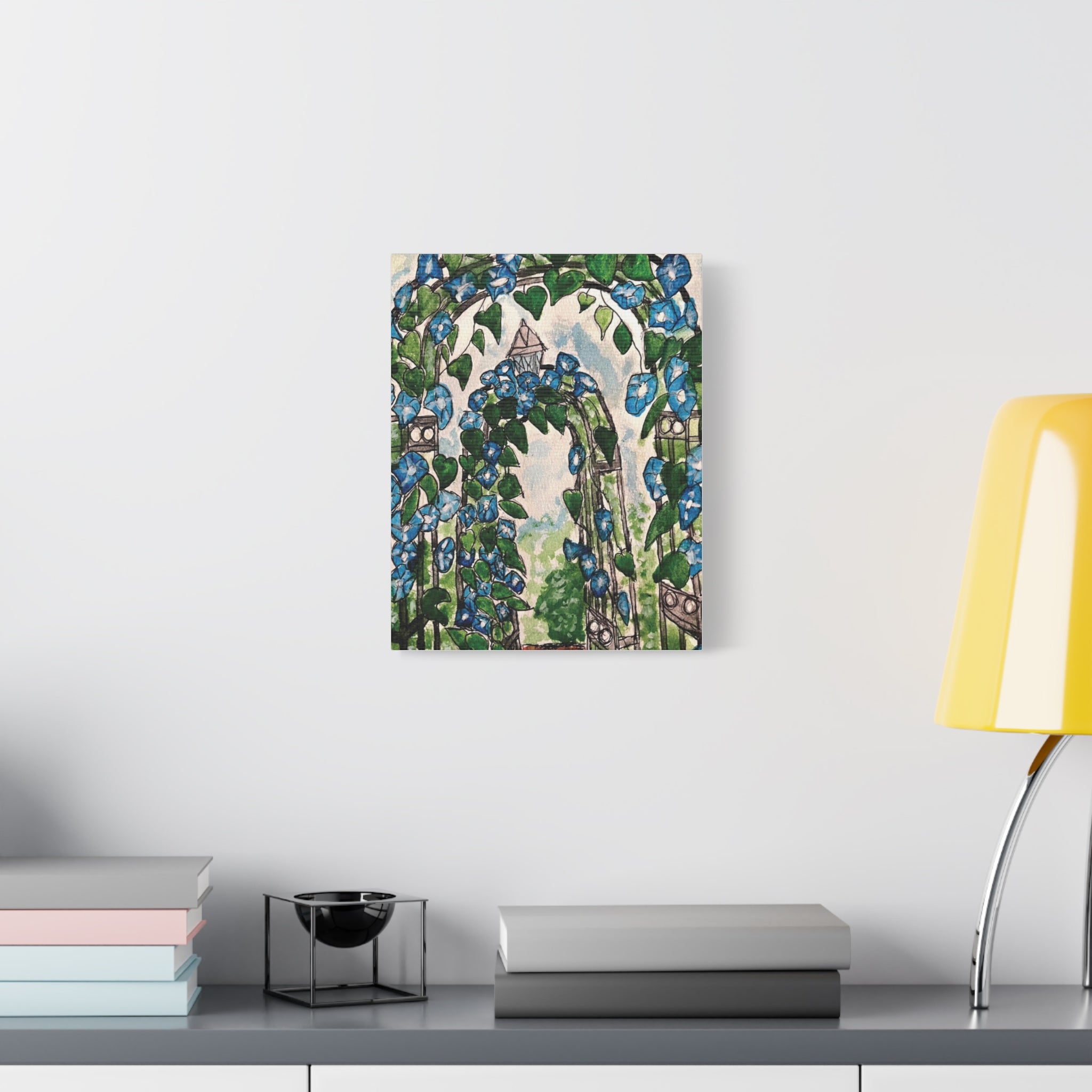 Blue Morning Glory Garden Canvas Art - Matte Stretched Wall Decor