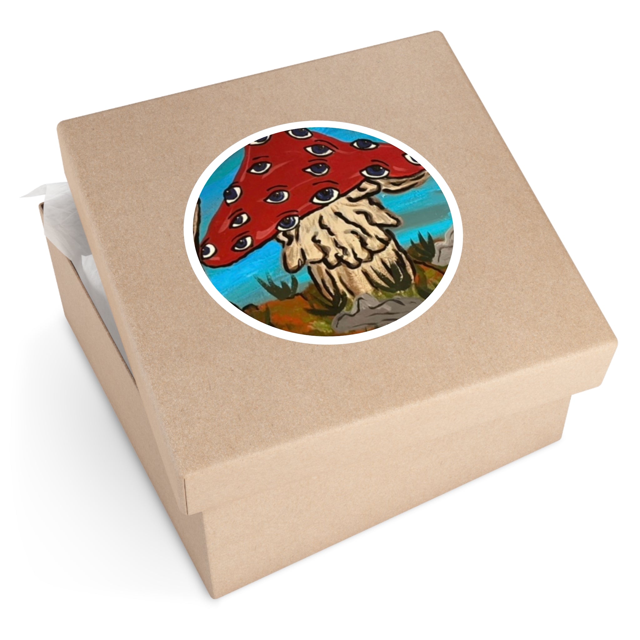 Psychedelic Eye Mushroom Round Sticker — Indoor/Outdoor Vinyl