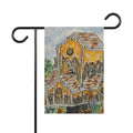 Birdhouse Garden Flag — Rustic Yellow Birdhouse Decorative Garden Banner