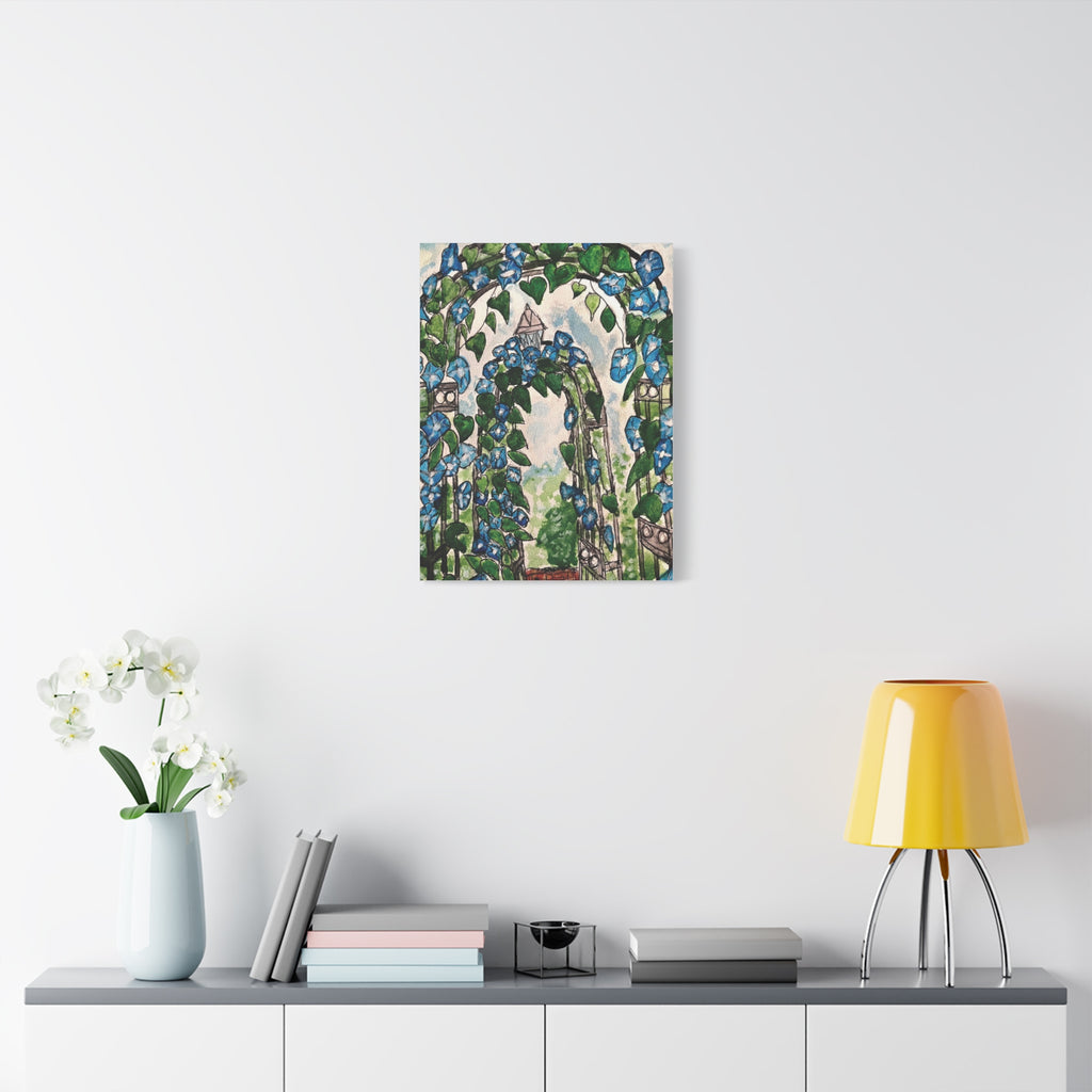 Blue Morning Glory Garden Canvas Art - Matte Stretched Wall Decor