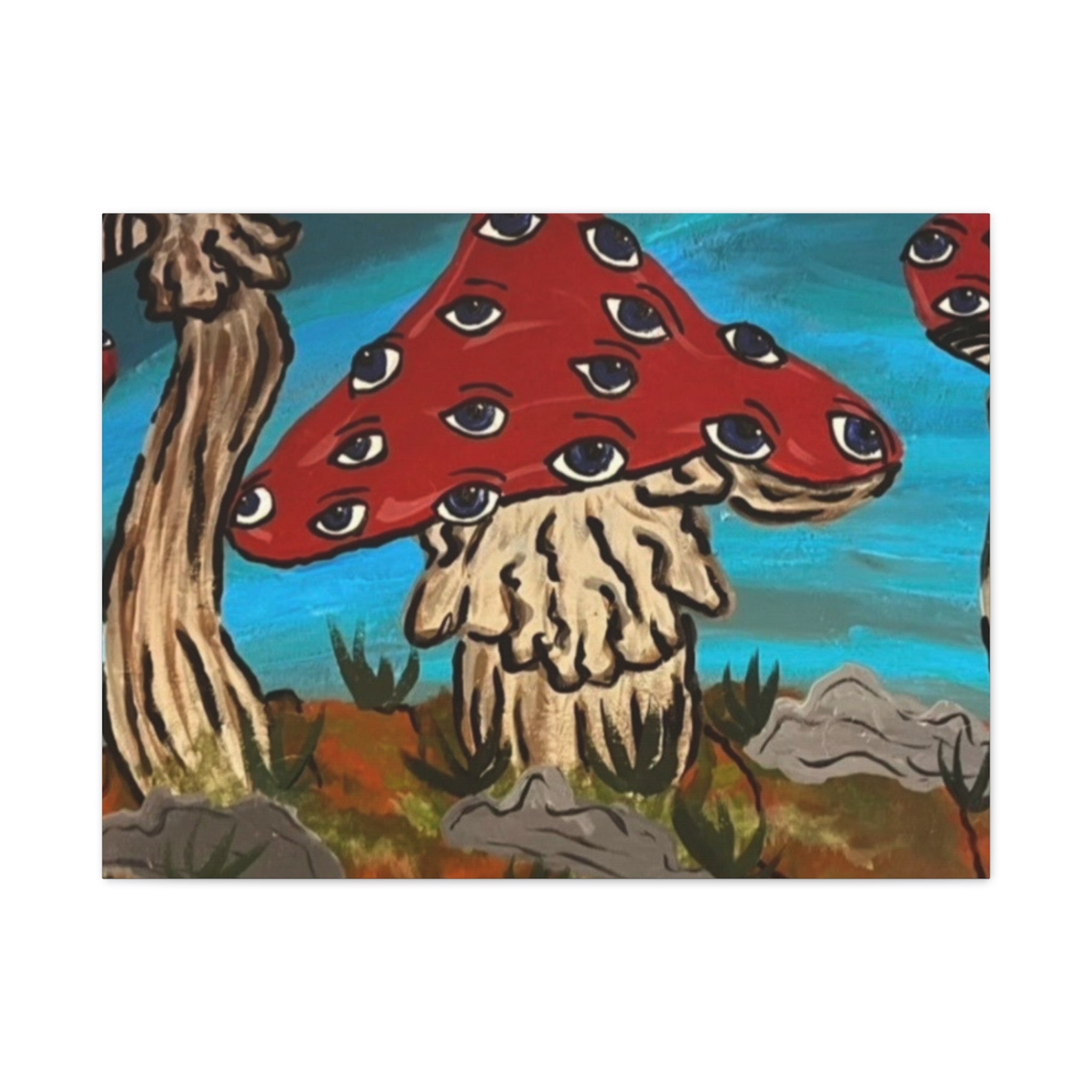 Surreal Red Mushroom Canvas Print — Psychedelic Eye Toadstool Wall Art