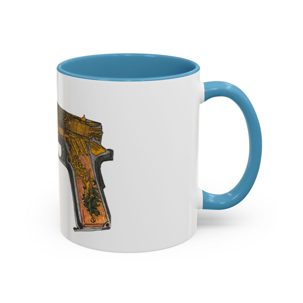 Gold Ornate Pistol Accent Coffee Mug — Decorative Handgun Design (11/15 oz)