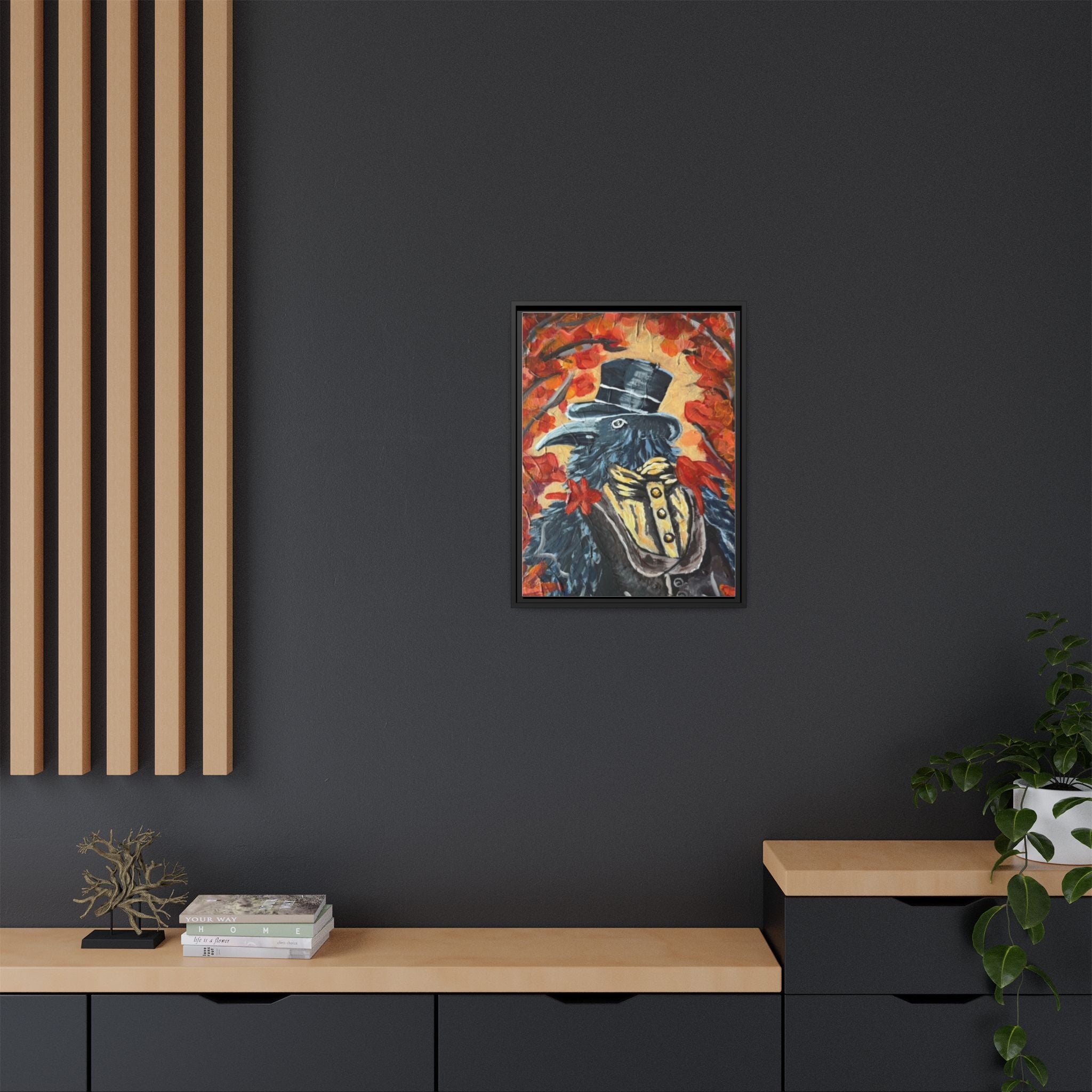 Plague Doctor Raven Framed Canvas Art – Gothic Autumn Wall Decor