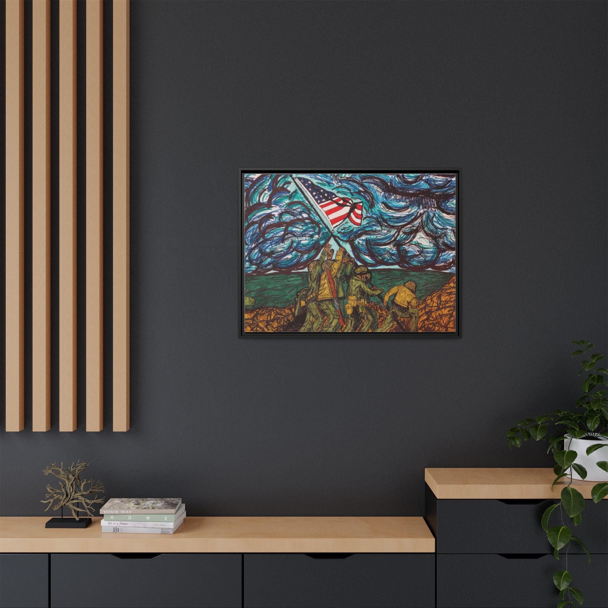 Framed Matte Canvas - Iwo Jima Flag Raising Art Print