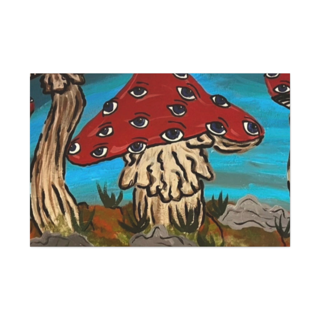 Surreal Red Mushroom Canvas Print — Psychedelic Eye Toadstool Wall Art