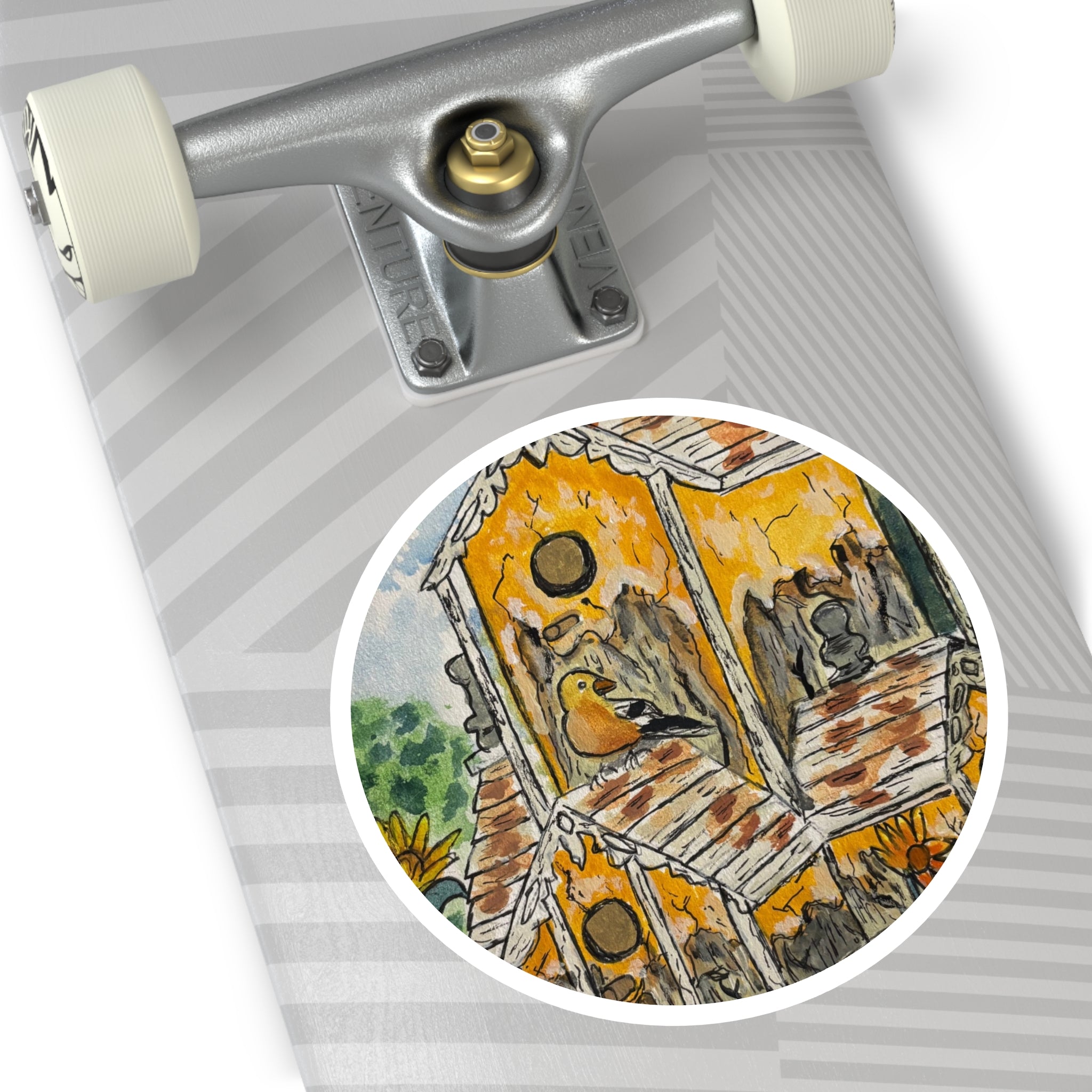Birdhouse Garden Round Sticker — Waterproof Indoor/Outdoor Decorative Decal
