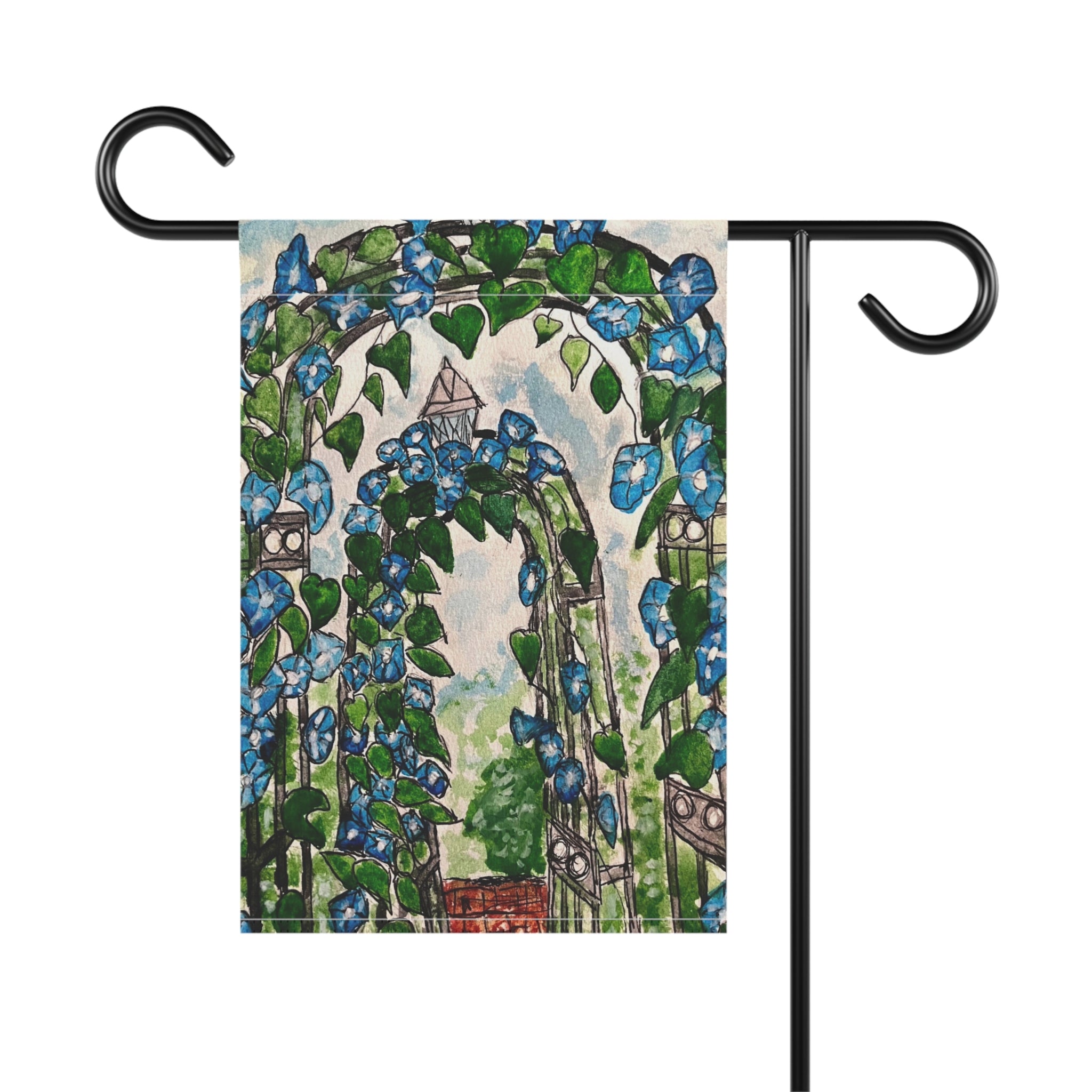 Garden Arch Floral Flag - Blue Morning Glory Garden House Banner