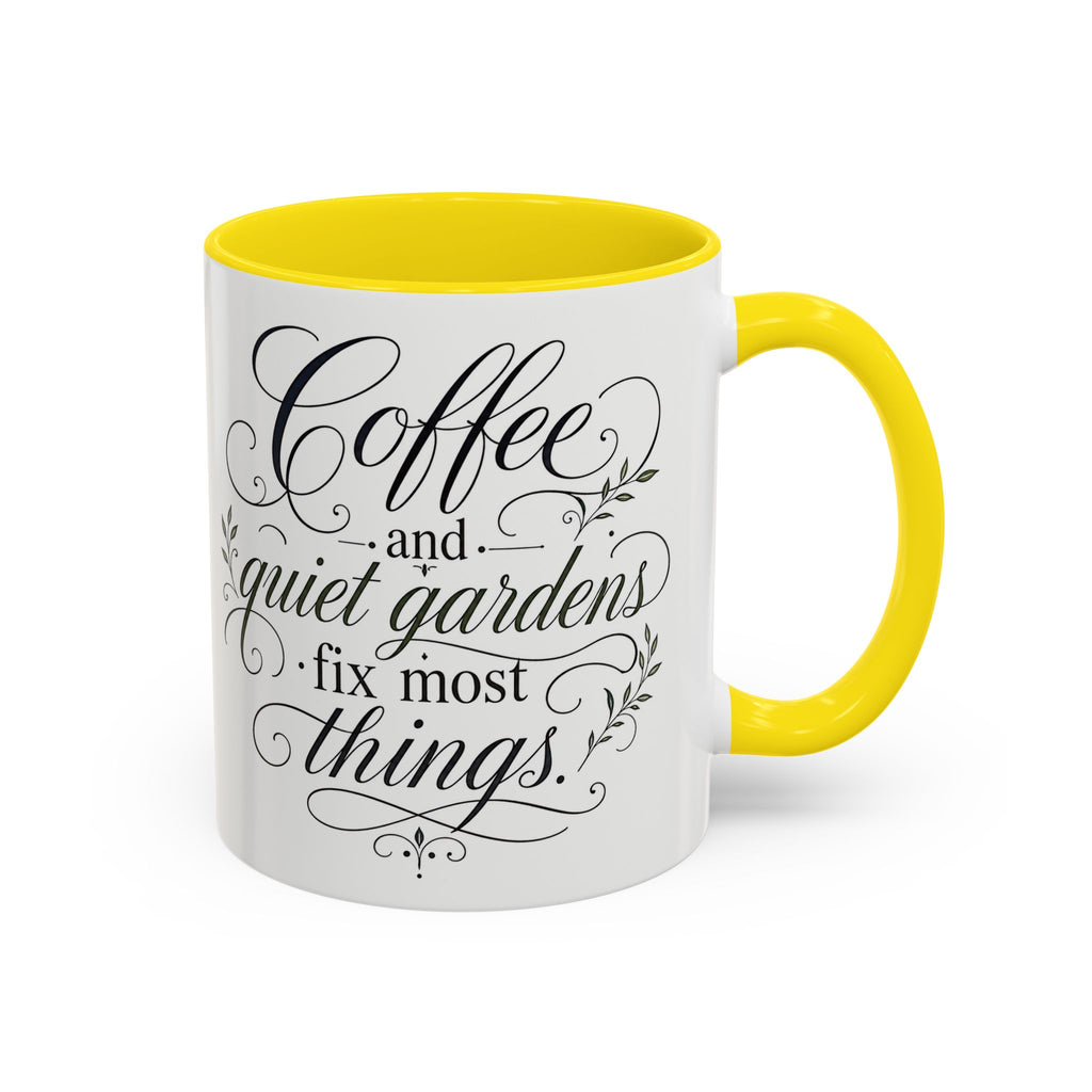 Coffee Mug - "Coffee and Quiet Gardens Fix Most Things" Floral Accent