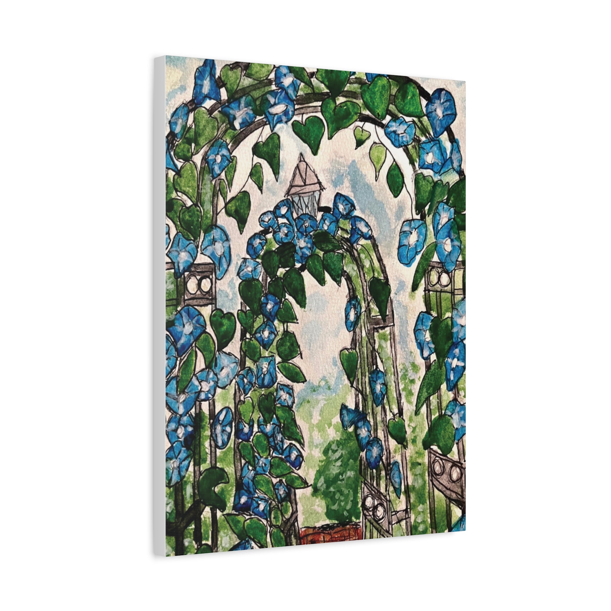 Blue Morning Glory Garden Canvas Art - Matte Stretched Wall Decor