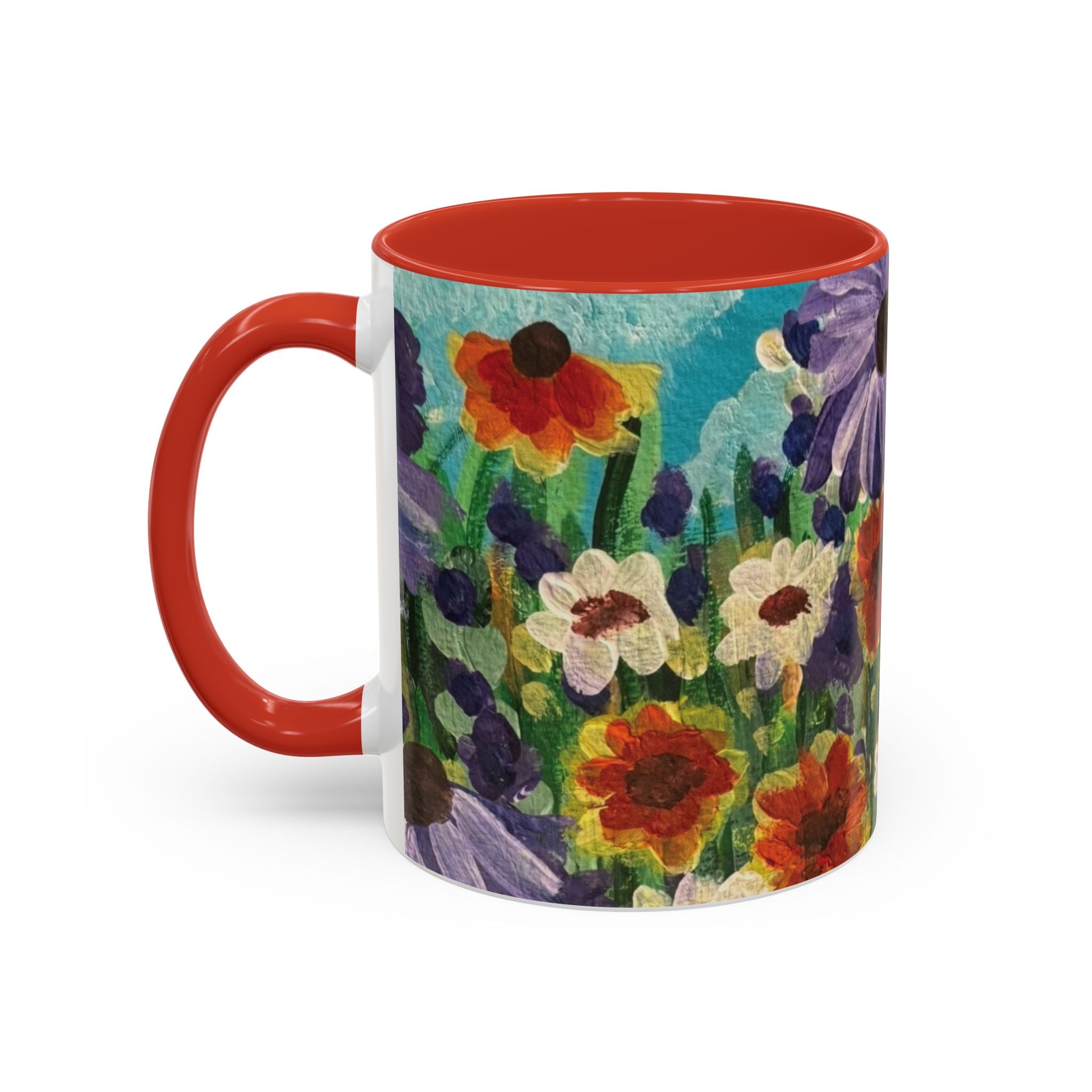 Accent Coffee Mug — "Mentally in a Flower Field with Coffee" Floral Artistic Coffee Cup