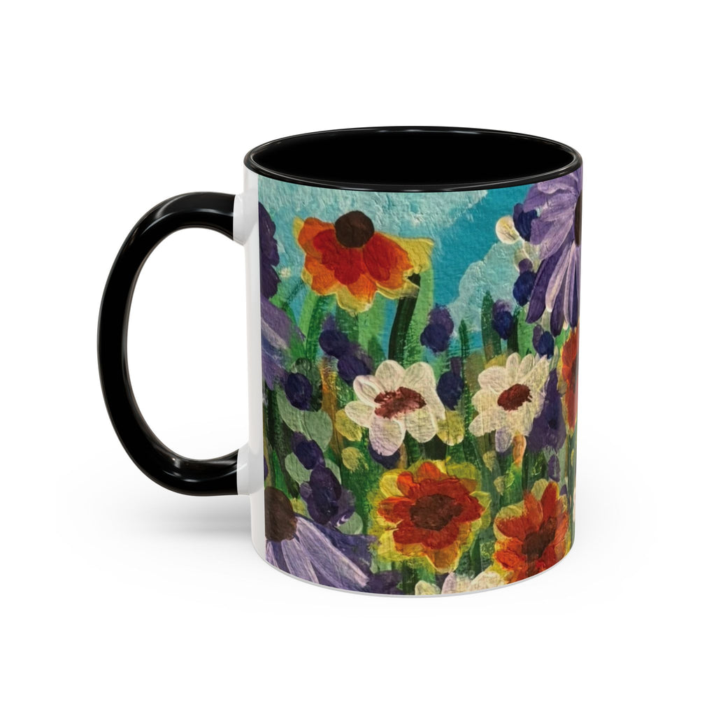 Accent Coffee Mug — "Mentally in a Flower Field with Coffee" Floral Artistic Coffee Cup