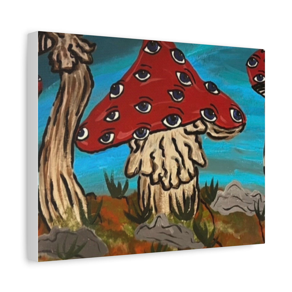 Surreal Red Mushroom Canvas Print — Psychedelic Eye Toadstool Wall Art