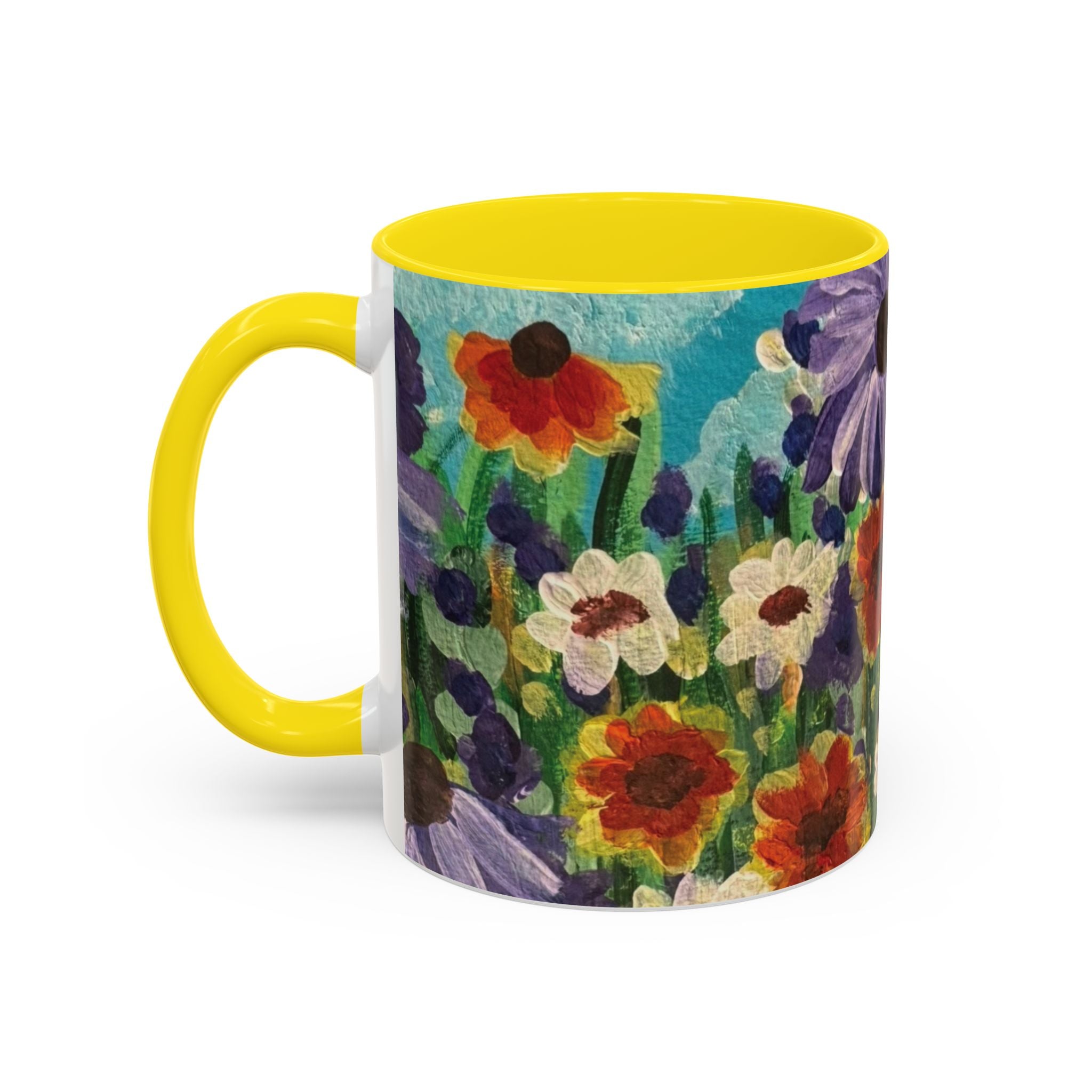Accent Coffee Mug — "Mentally in a Flower Field with Coffee" Floral Artistic Coffee Cup