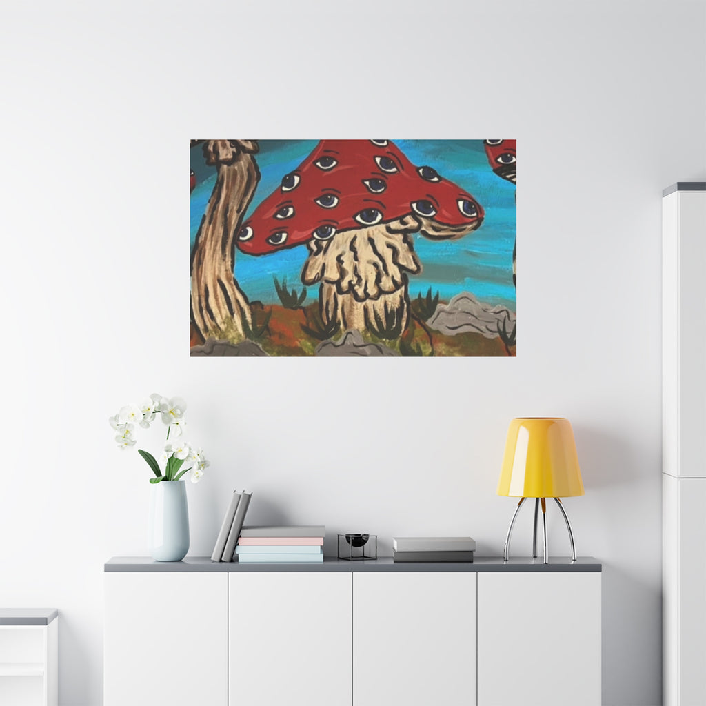 Surreal Red Mushroom Canvas Print — Psychedelic Eye Toadstool Wall Art