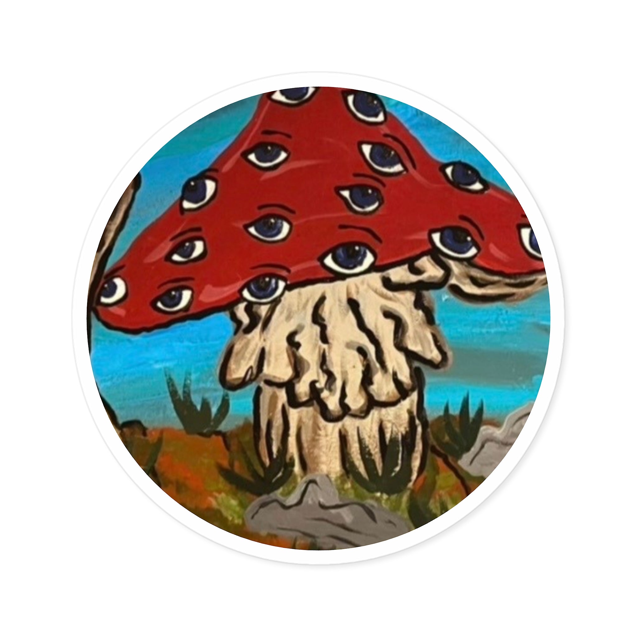 Psychedelic Eye Mushroom Round Sticker — Indoor/Outdoor Vinyl