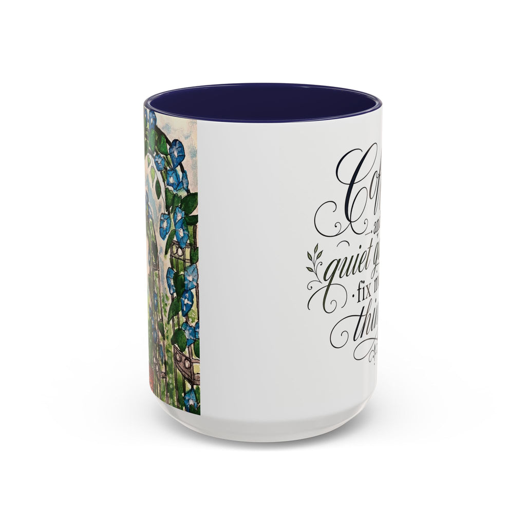 Coffee Mug - "Coffee and Quiet Gardens Fix Most Things" Floral Accent