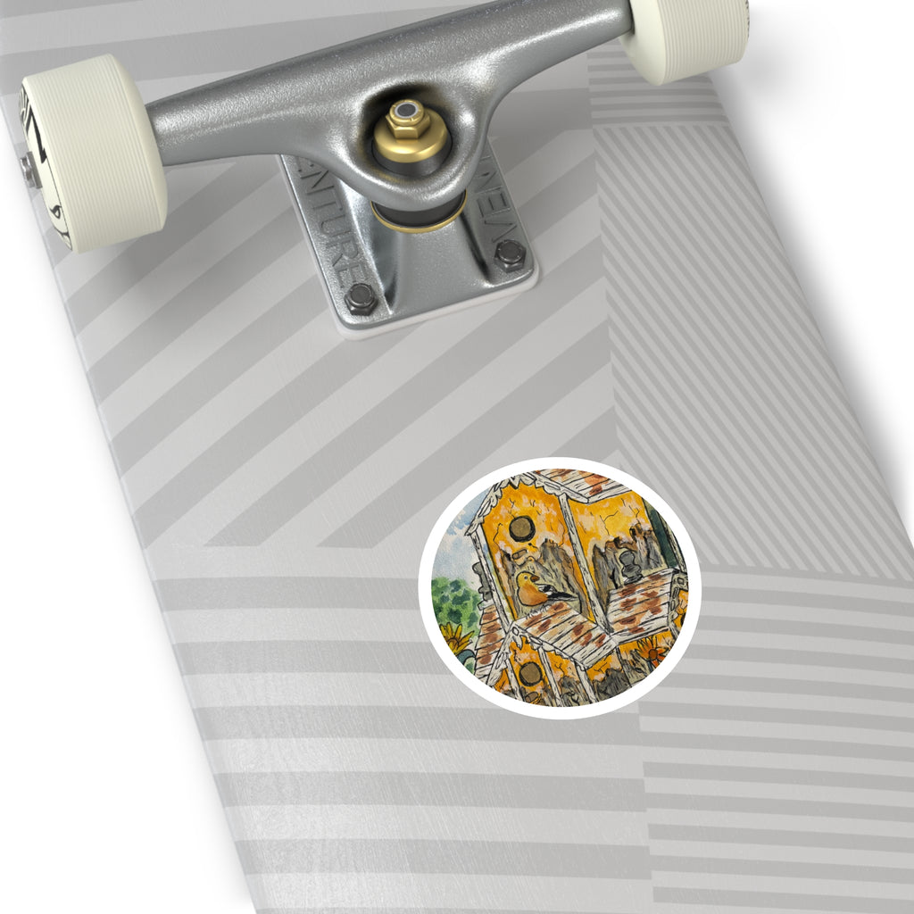 Birdhouse Garden Round Sticker — Waterproof Indoor/Outdoor Decorative Decal