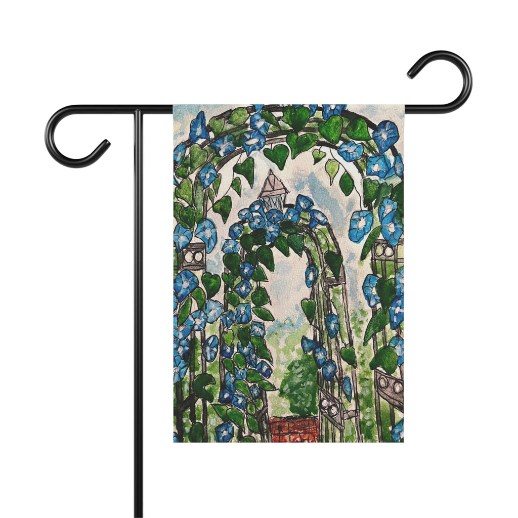 Garden Arch Floral Flag - Blue Morning Glory Garden House Banner