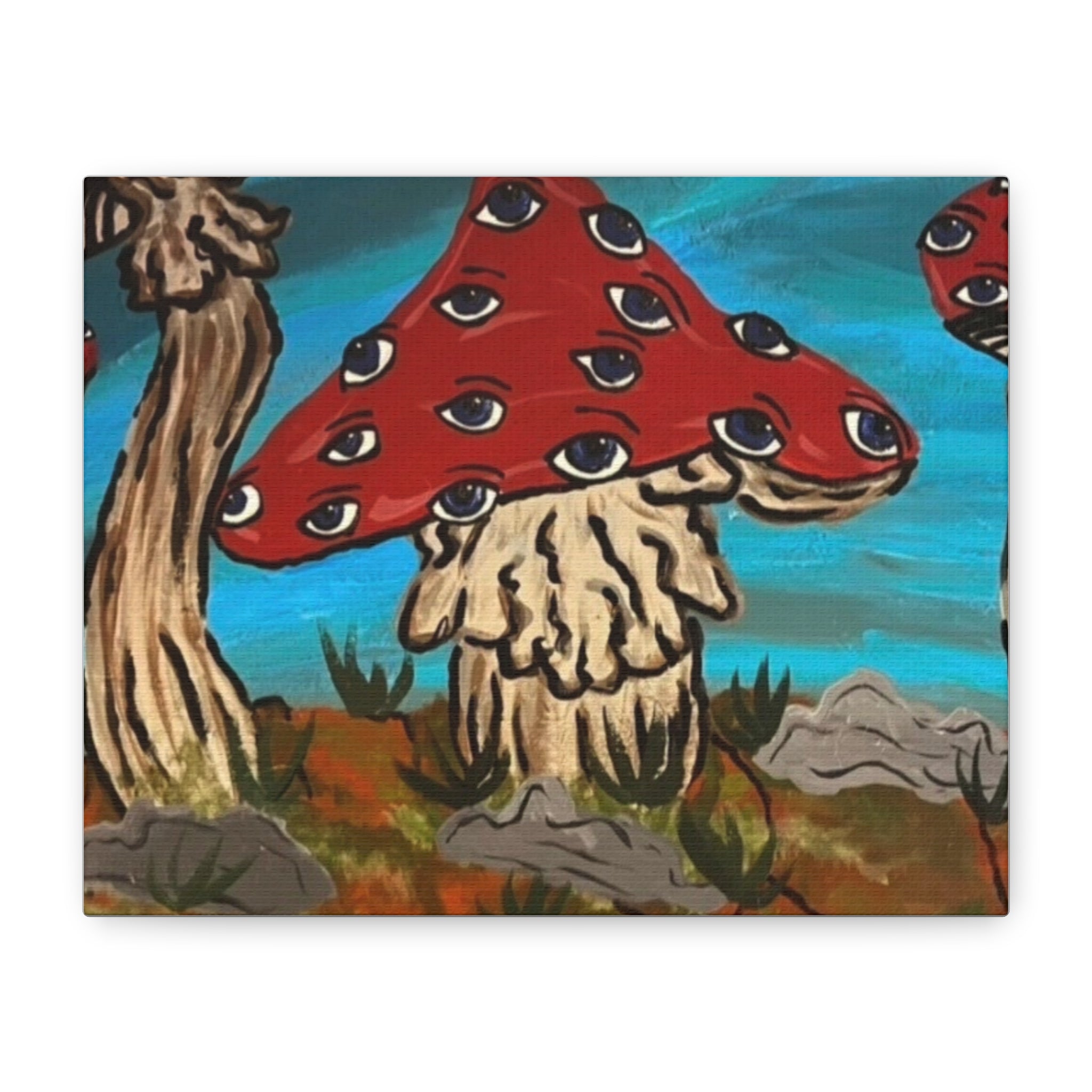 Surreal Red Mushroom Canvas Print — Psychedelic Eye Toadstool Wall Art
