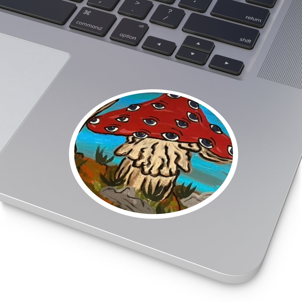Psychedelic Eye Mushroom Round Sticker — Indoor/Outdoor Vinyl