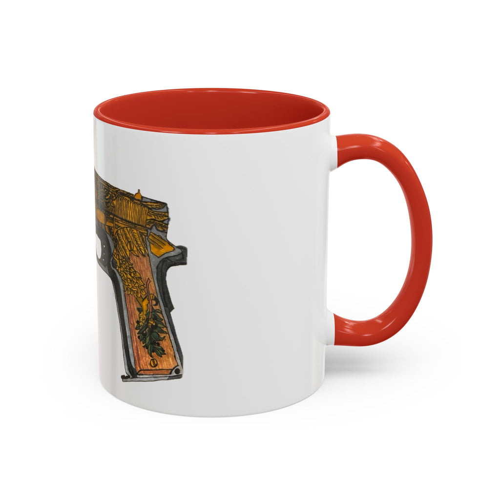 Gold Ornate Pistol Accent Coffee Mug — Decorative Handgun Design (11/15 oz)