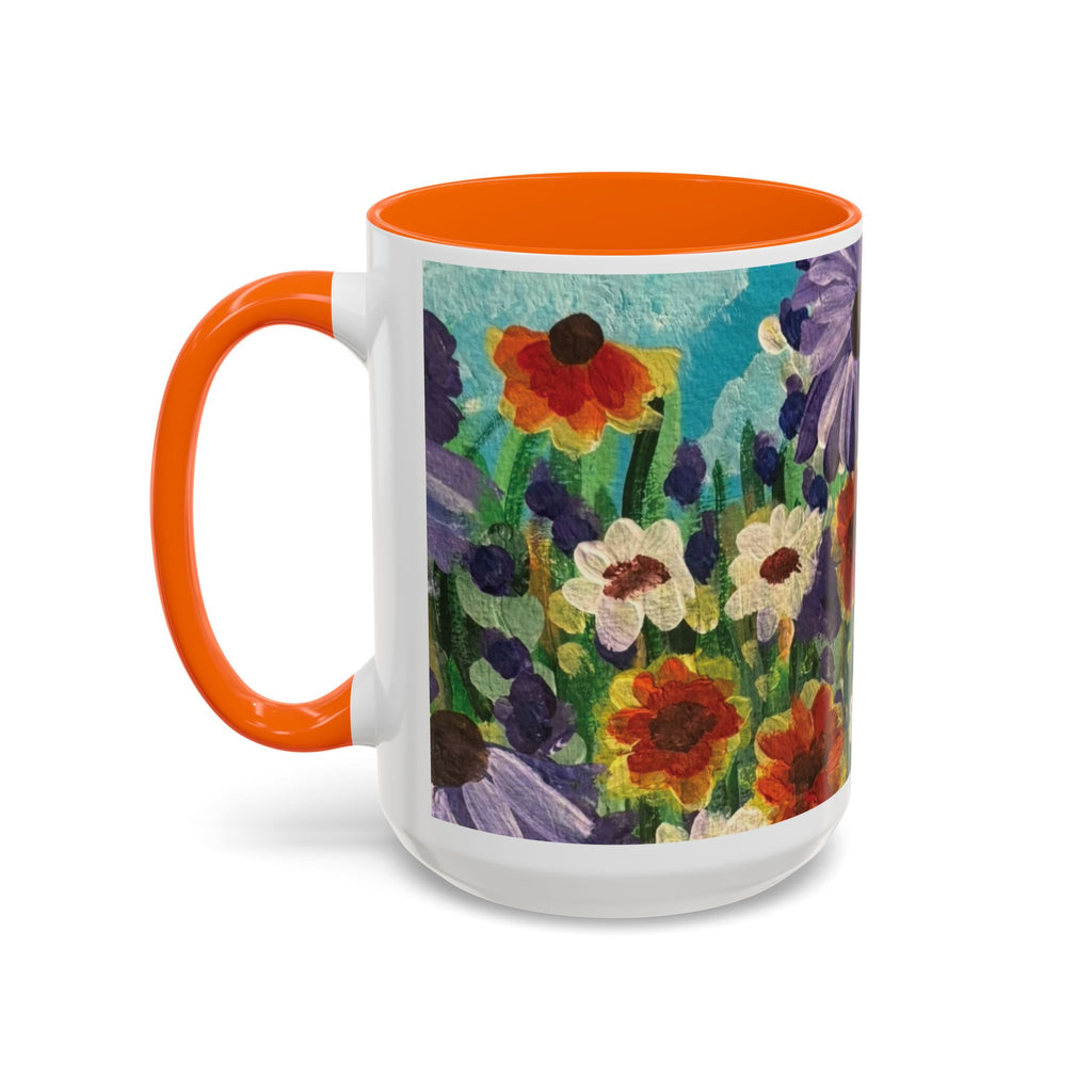 Accent Coffee Mug — "Mentally in a Flower Field with Coffee" Floral Artistic Coffee Cup