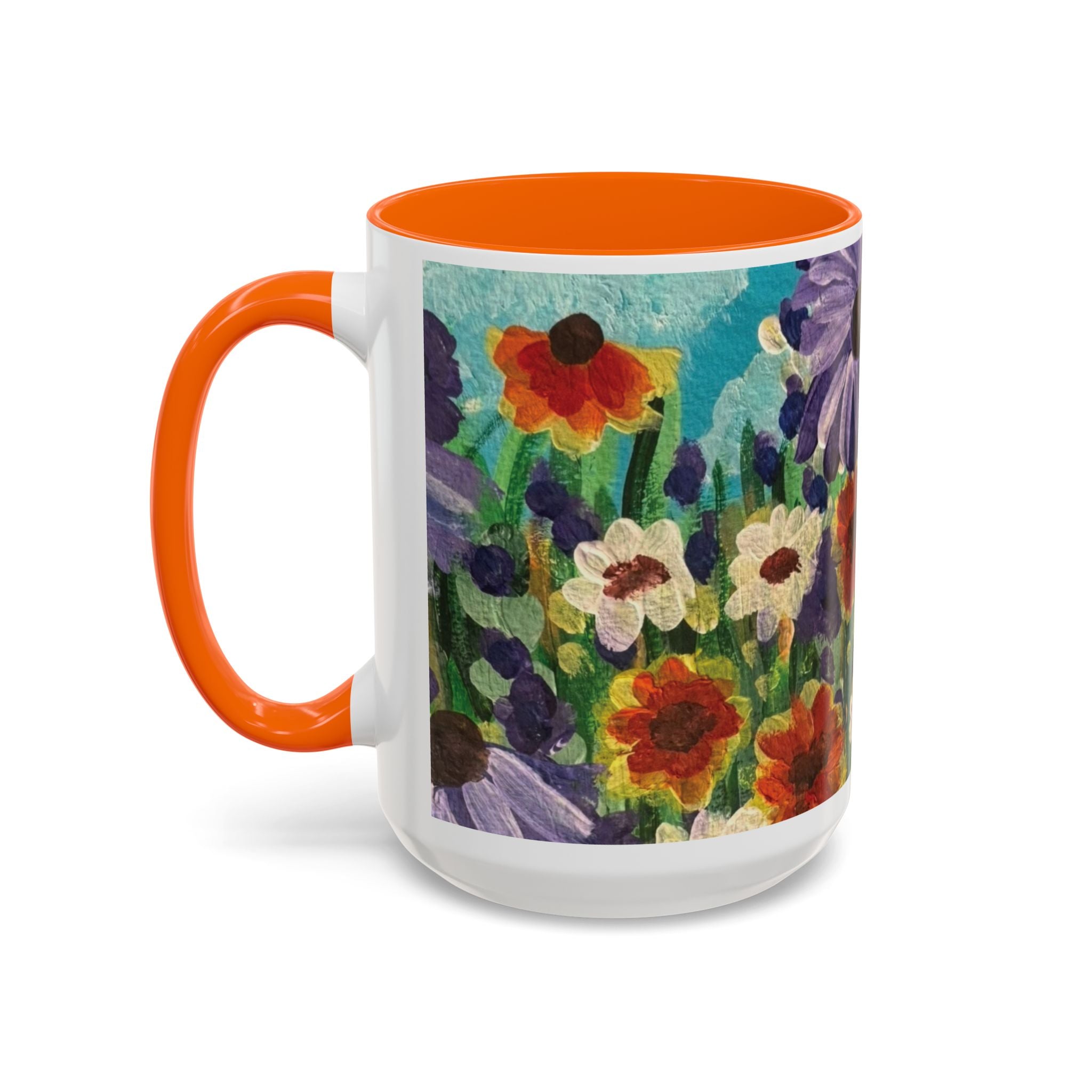 Accent Coffee Mug — "Mentally in a Flower Field with Coffee" Floral Artistic Coffee Cup