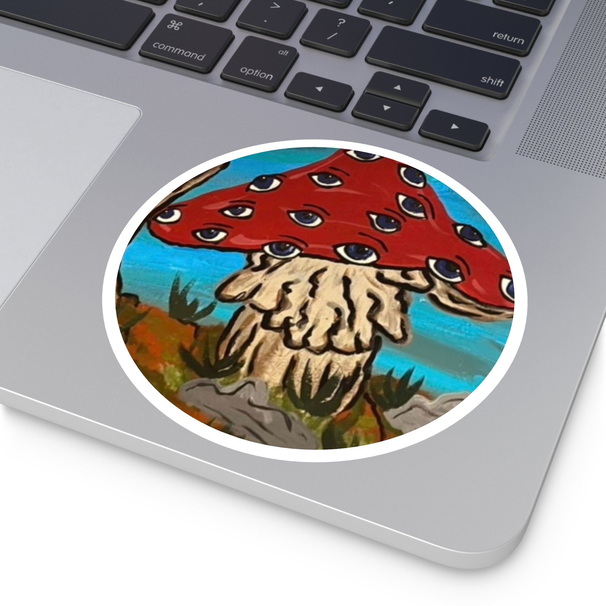 Psychedelic Eye Mushroom Round Sticker — Indoor/Outdoor Vinyl
