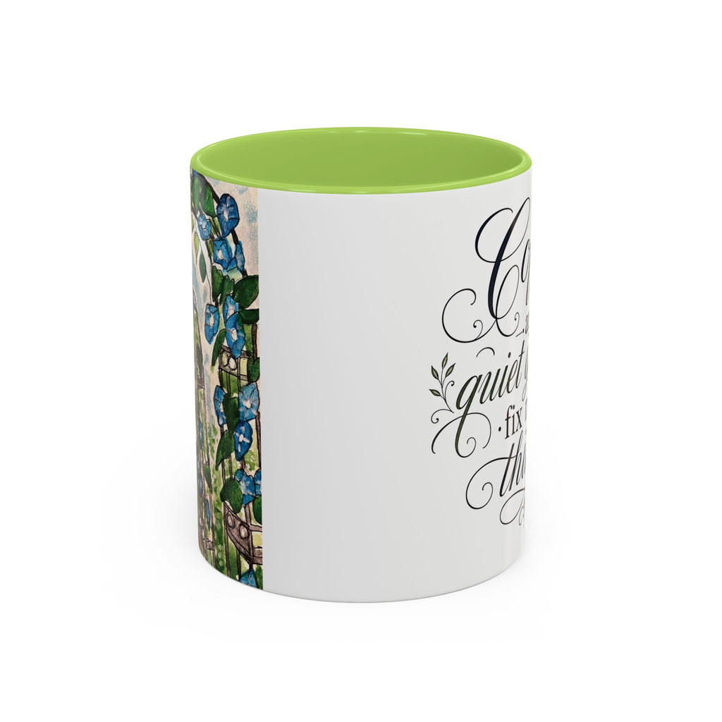 Coffee Mug - "Coffee and Quiet Gardens Fix Most Things" Floral Accent