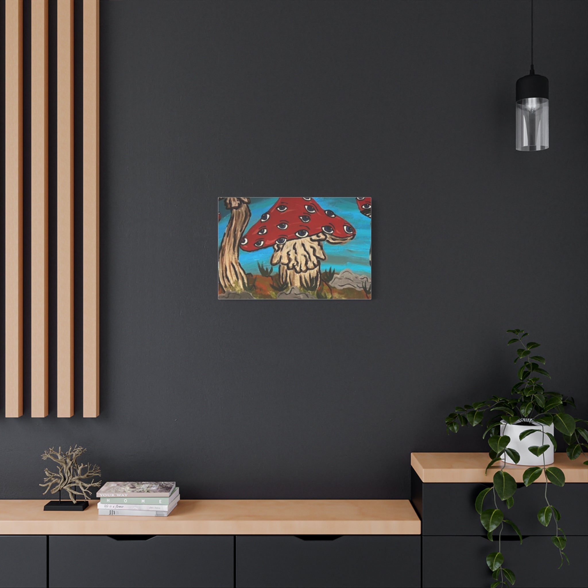 Surreal Red Mushroom Canvas Print — Psychedelic Eye Toadstool Wall Art