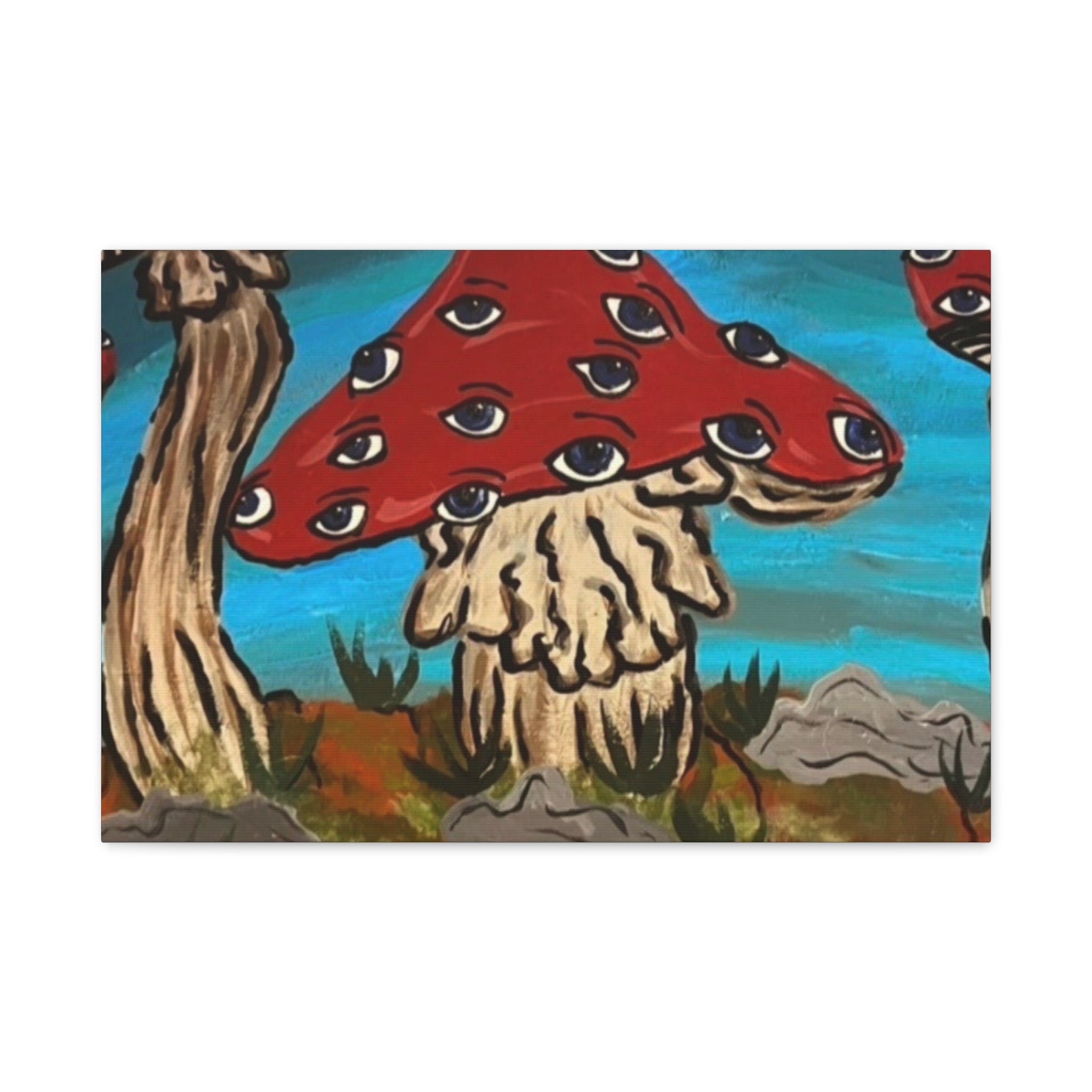 Surreal Red Mushroom Canvas Print — Psychedelic Eye Toadstool Wall Art