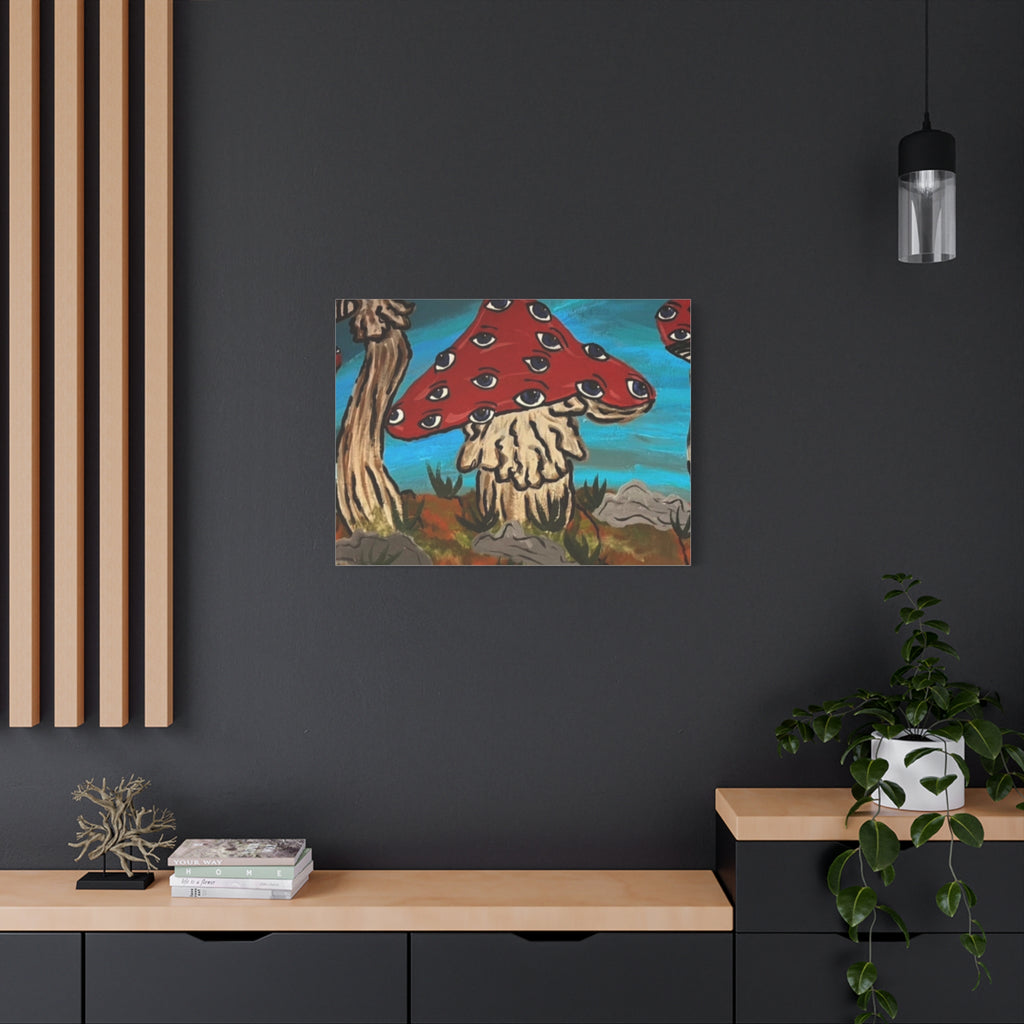 Surreal Red Mushroom Canvas Print — Psychedelic Eye Toadstool Wall Art
