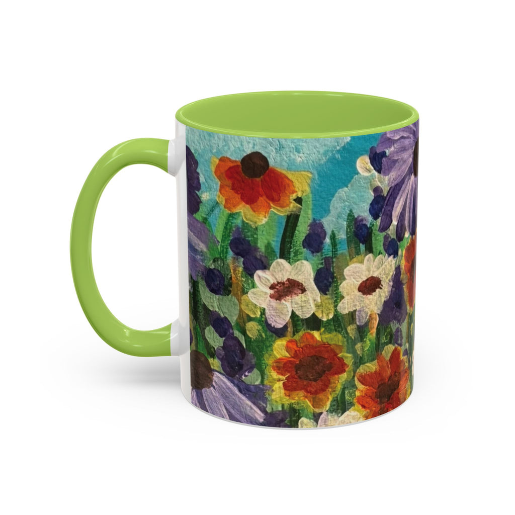 Accent Coffee Mug — "Mentally in a Flower Field with Coffee" Floral Artistic Coffee Cup