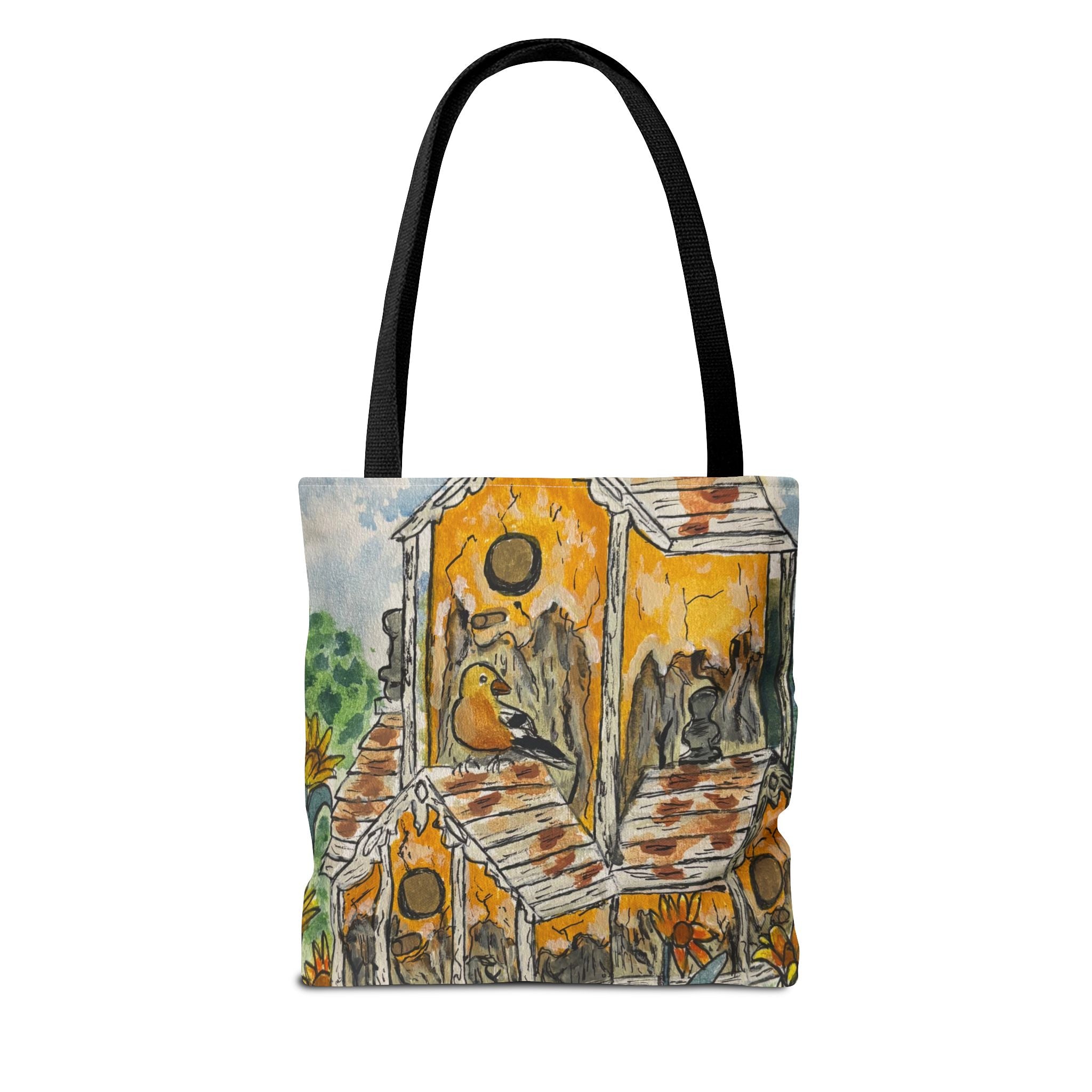 Birdhouse Watercolor Tote Bag — Hand-Painted Cottagecore Garden Bag