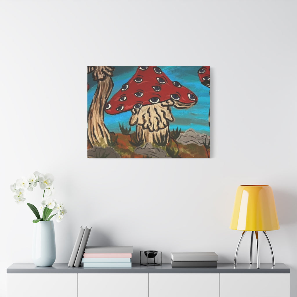 Surreal Red Mushroom Canvas Print — Psychedelic Eye Toadstool Wall Art