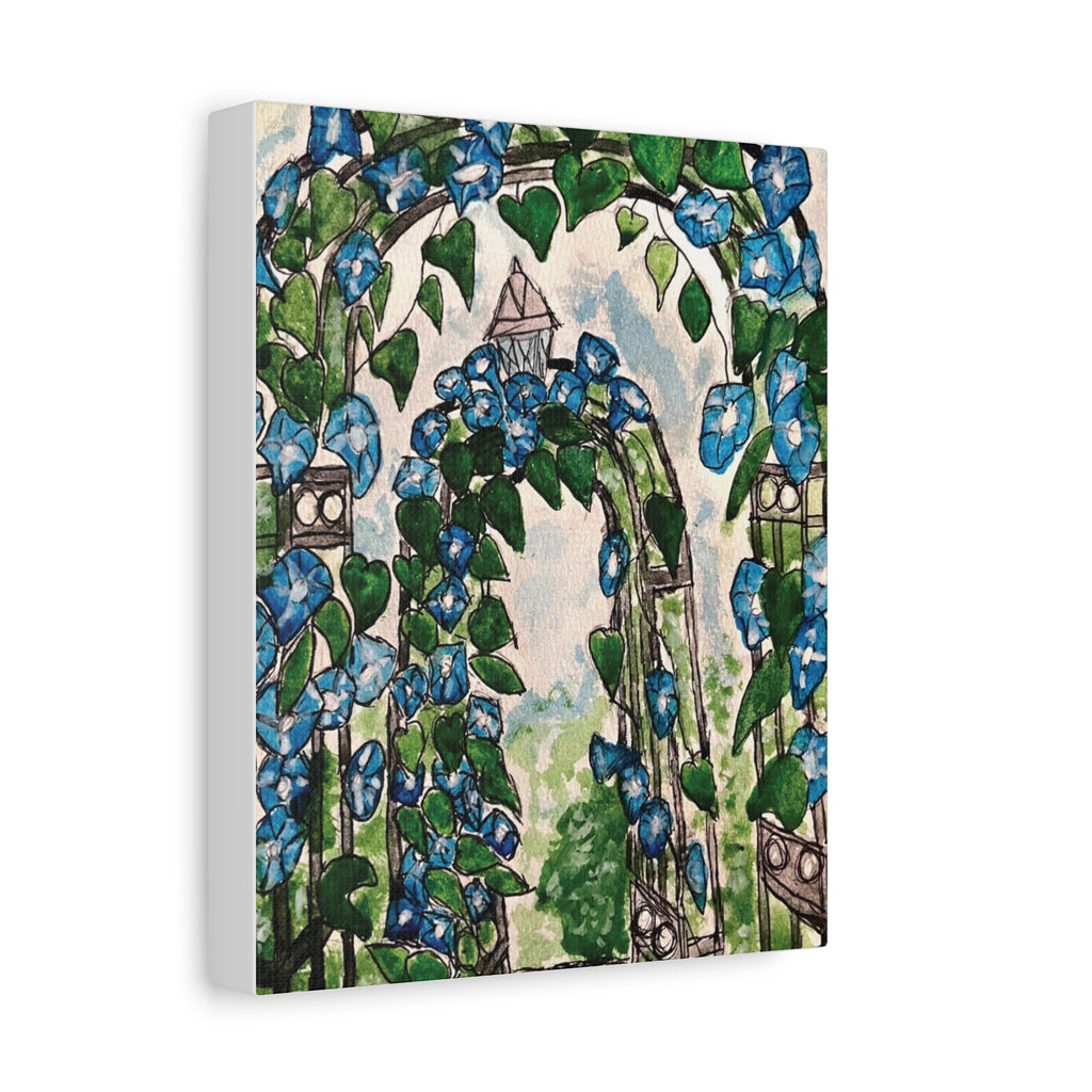 Blue Morning Glory Garden Canvas Art - Matte Stretched Wall Decor