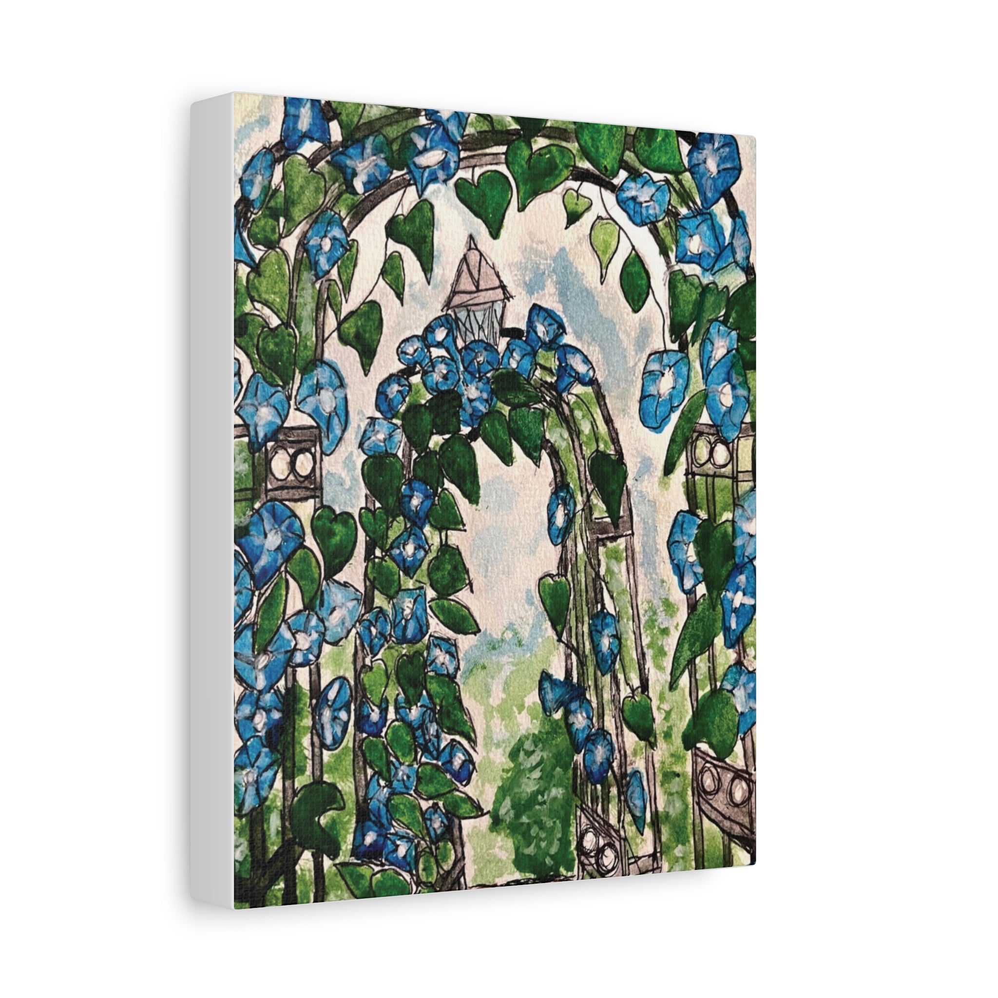 Blue Morning Glory Garden Canvas Art - Matte Stretched Wall Decor