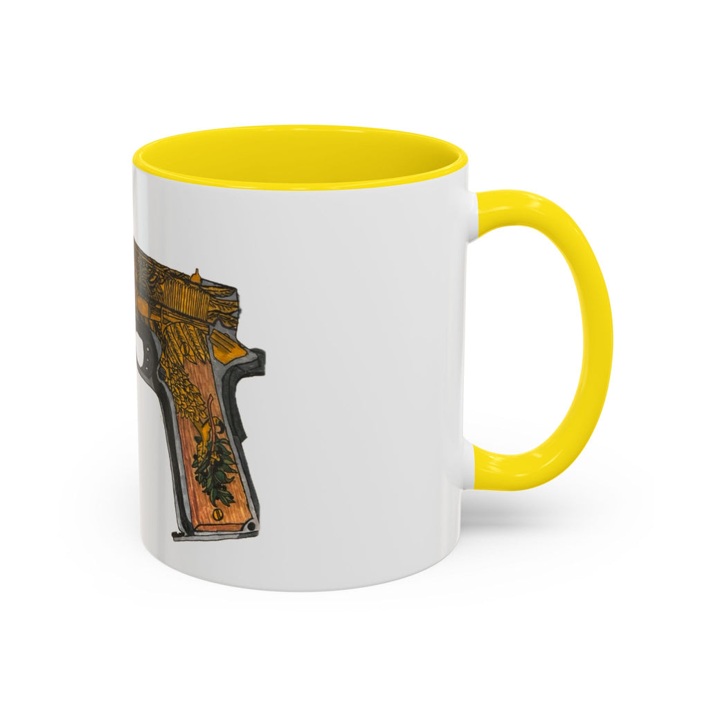 Gold Ornate Pistol Accent Coffee Mug — Decorative Handgun Design (11/15 oz)