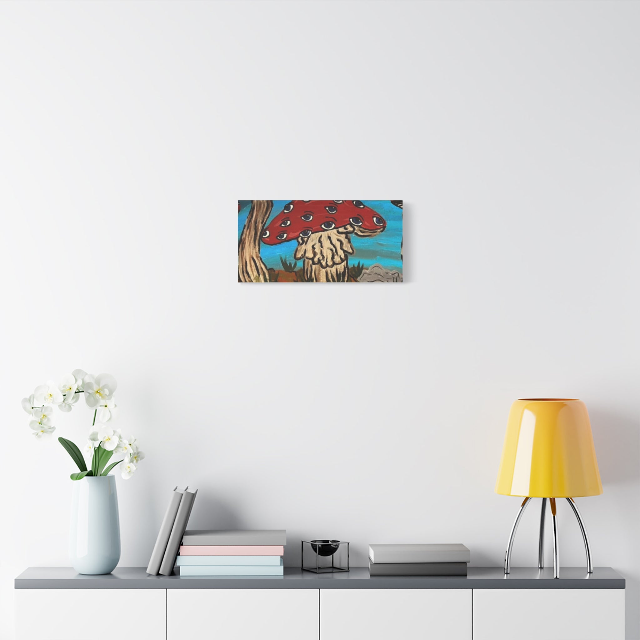 Surreal Red Mushroom Canvas Print — Psychedelic Eye Toadstool Wall Art