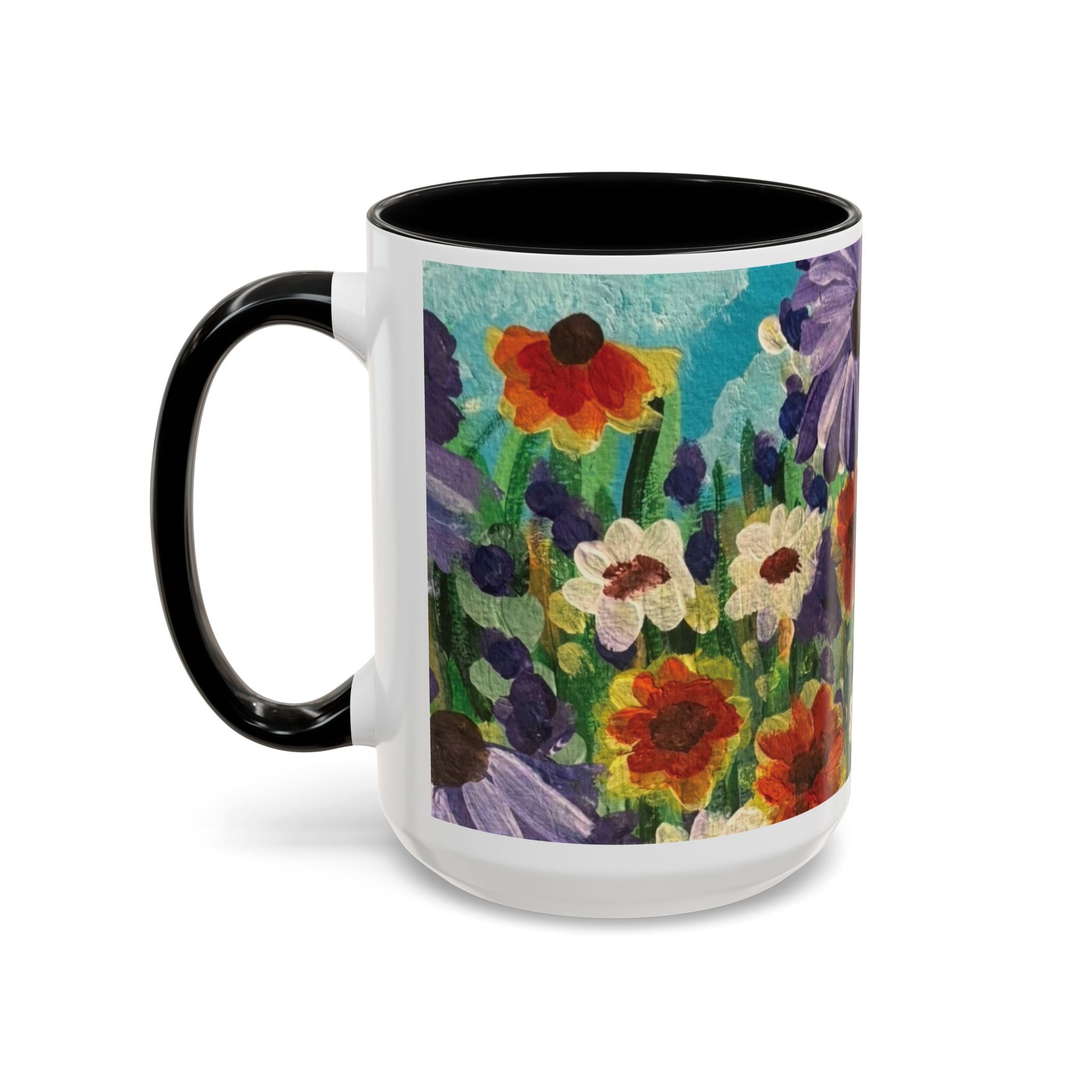 Accent Coffee Mug — "Mentally in a Flower Field with Coffee" Floral Artistic Coffee Cup