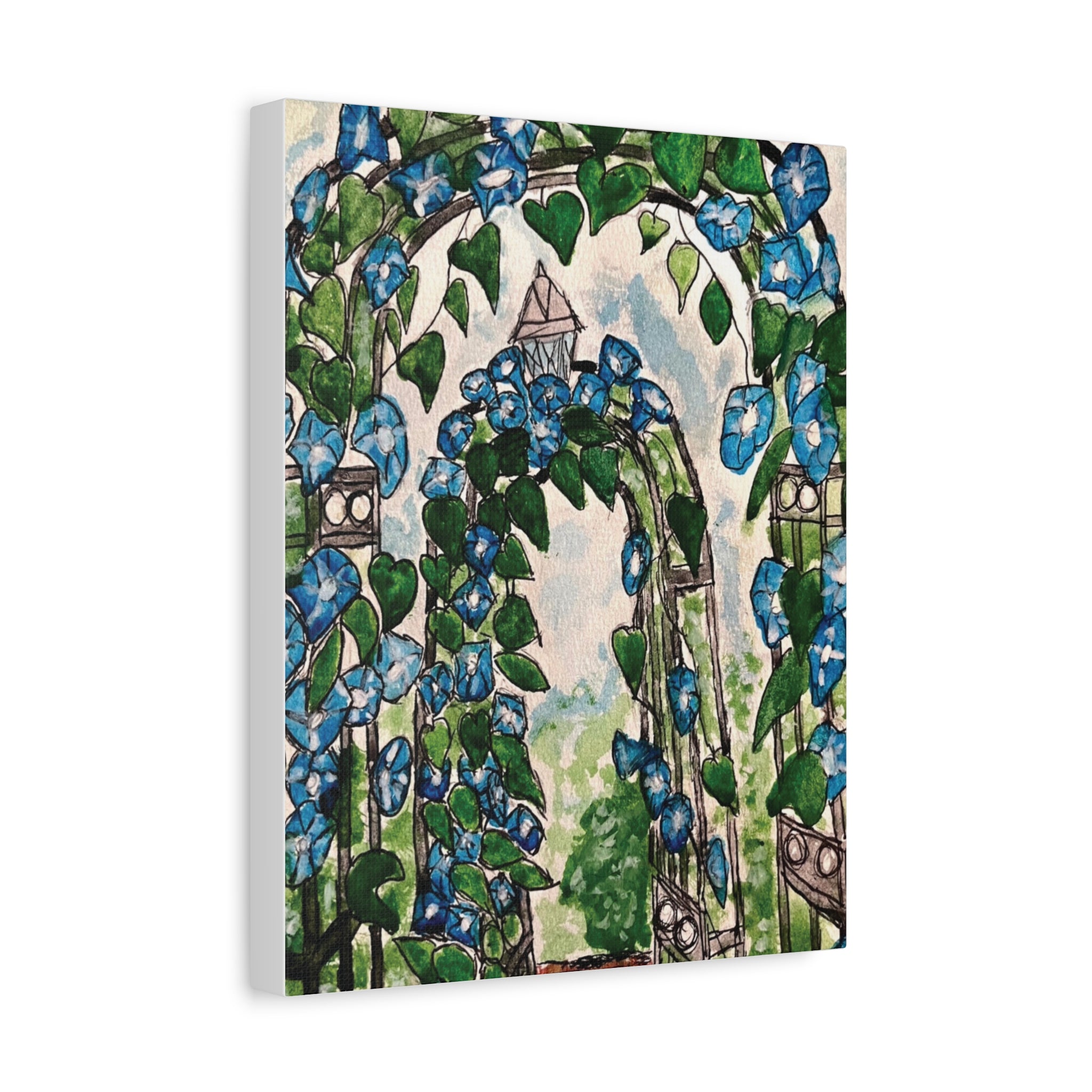 Blue Morning Glory Garden Canvas Art - Matte Stretched Wall Decor