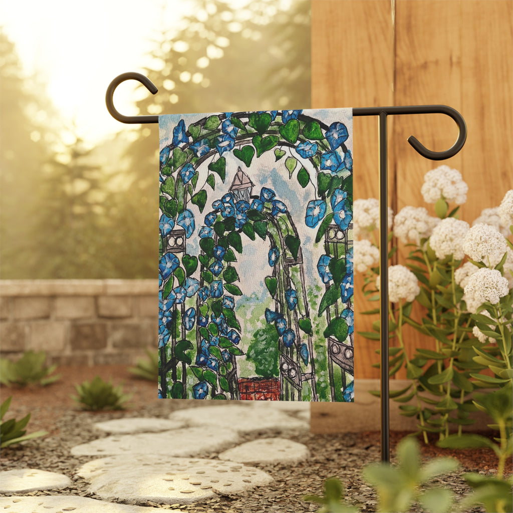 Garden Arch Floral Flag - Blue Morning Glory Garden House Banner
