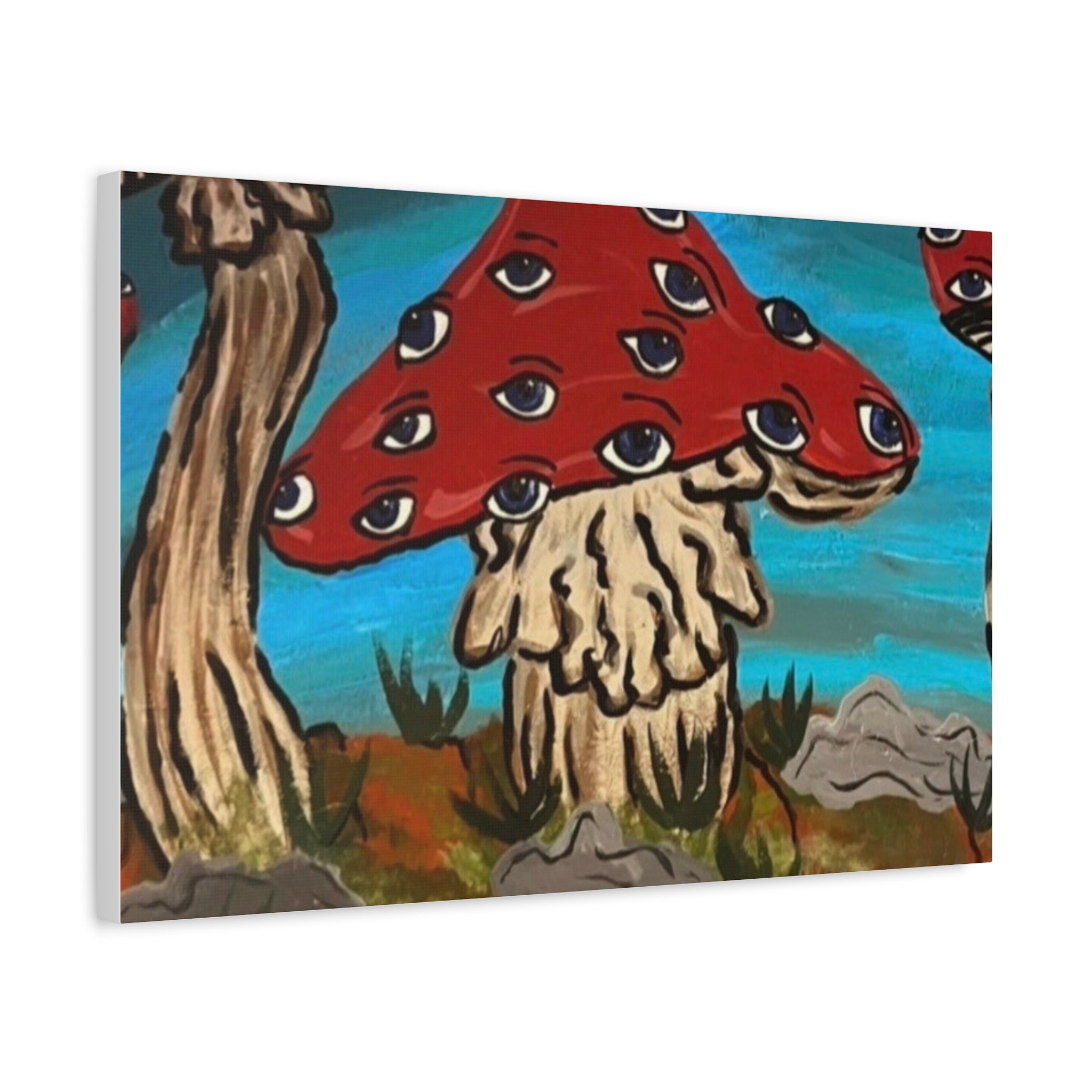 Surreal Red Mushroom Canvas Print — Psychedelic Eye Toadstool Wall Art