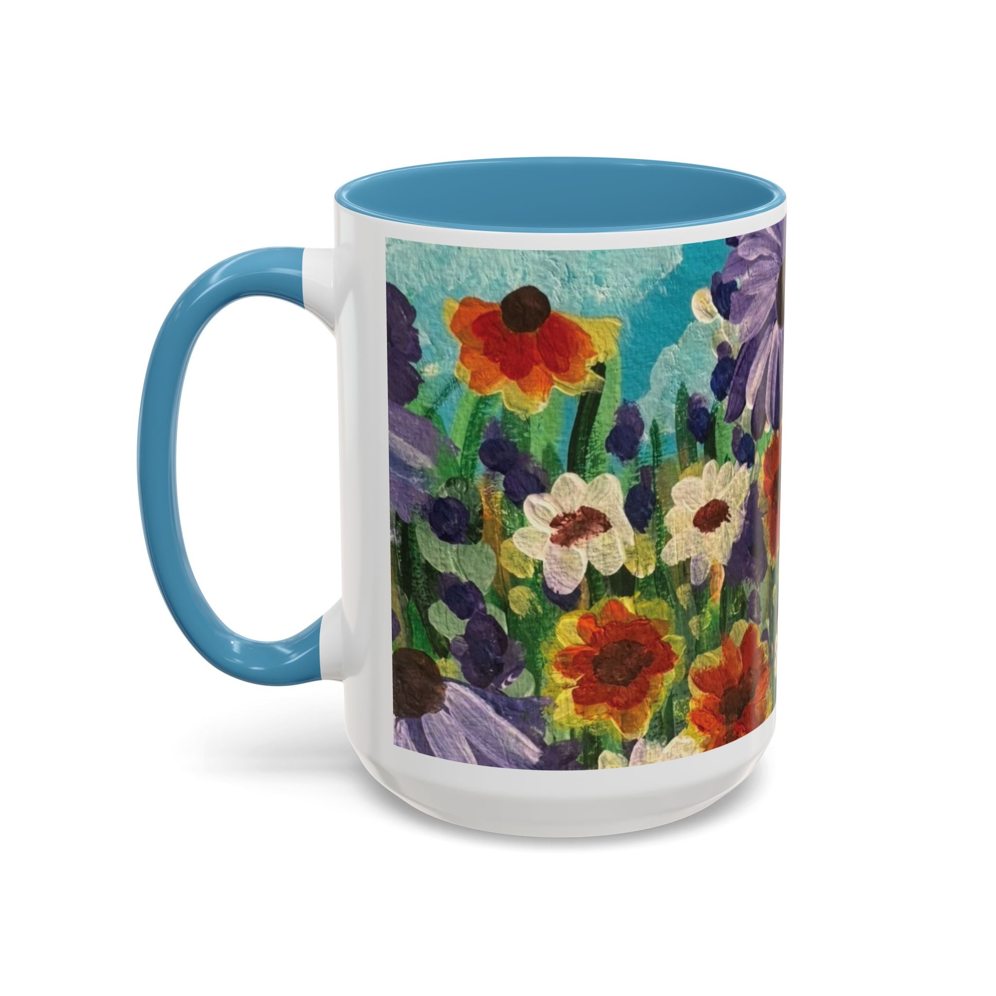 Accent Coffee Mug — "Mentally in a Flower Field with Coffee" Floral Artistic Coffee Cup