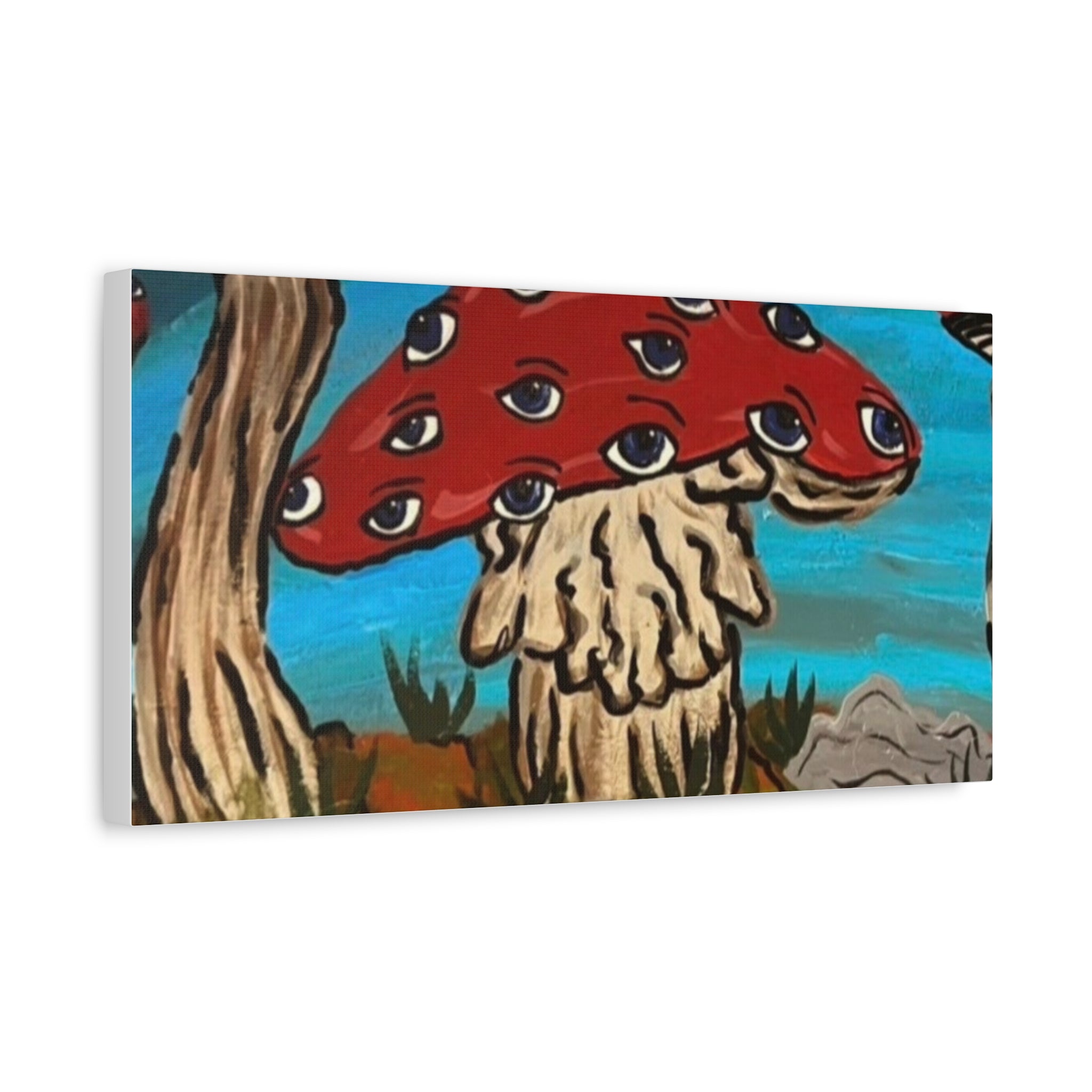 Surreal Red Mushroom Canvas Print — Psychedelic Eye Toadstool Wall Art