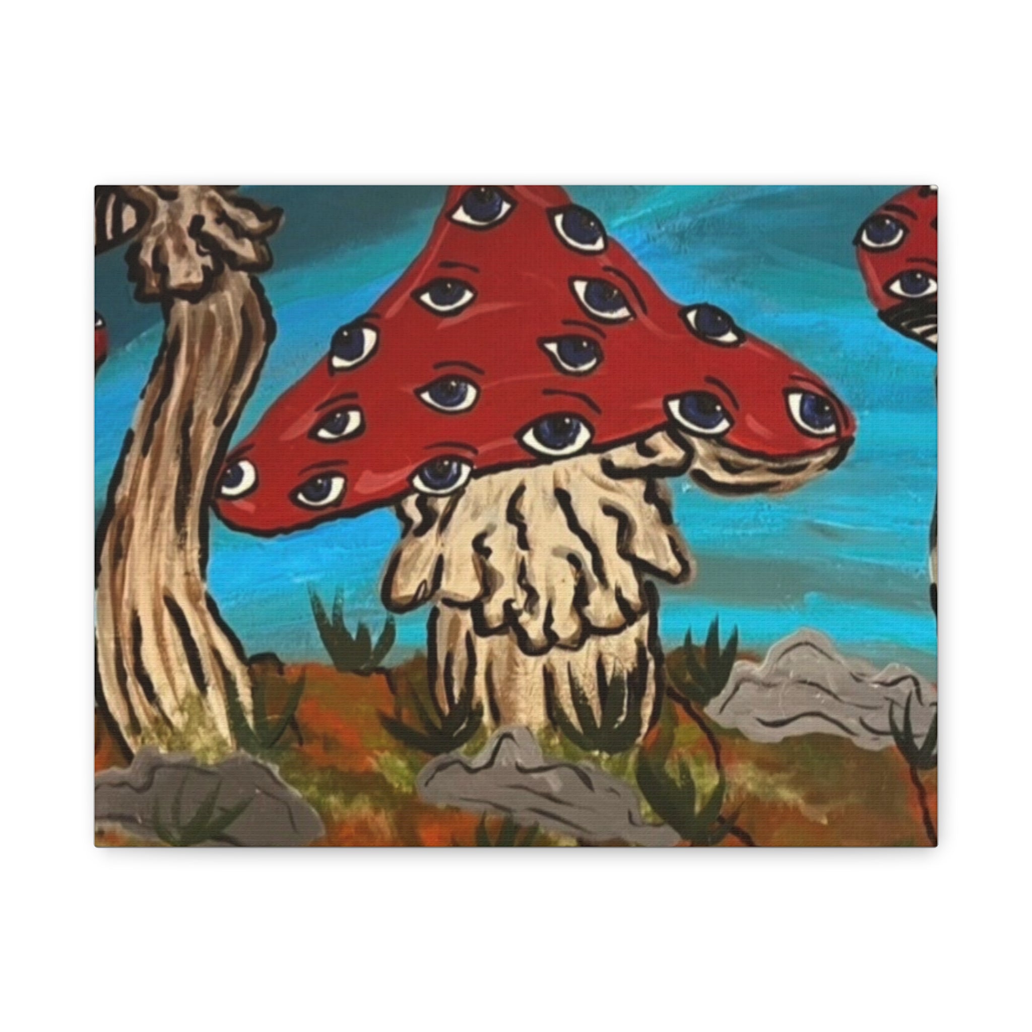 Surreal Red Mushroom Canvas Print — Psychedelic Eye Toadstool Wall Art