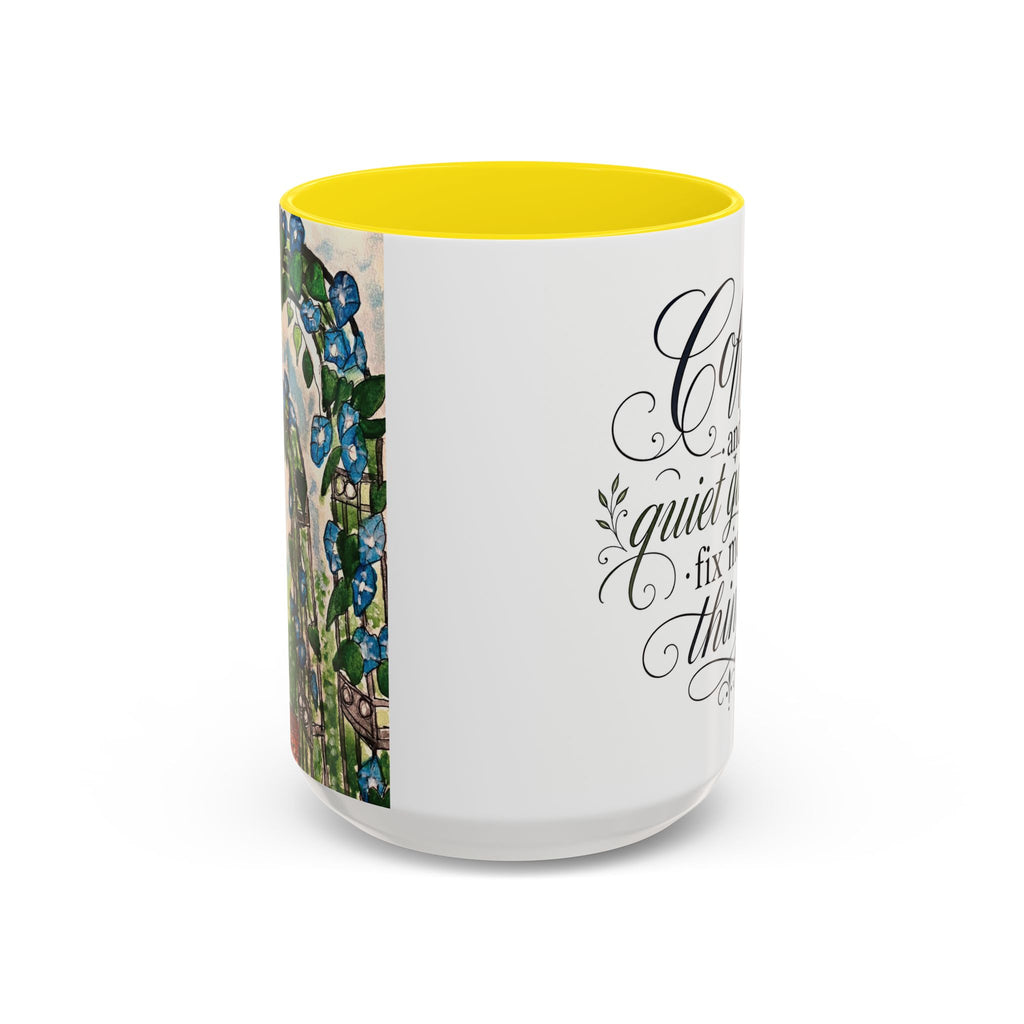 Coffee Mug - "Coffee and Quiet Gardens Fix Most Things" Floral Accent