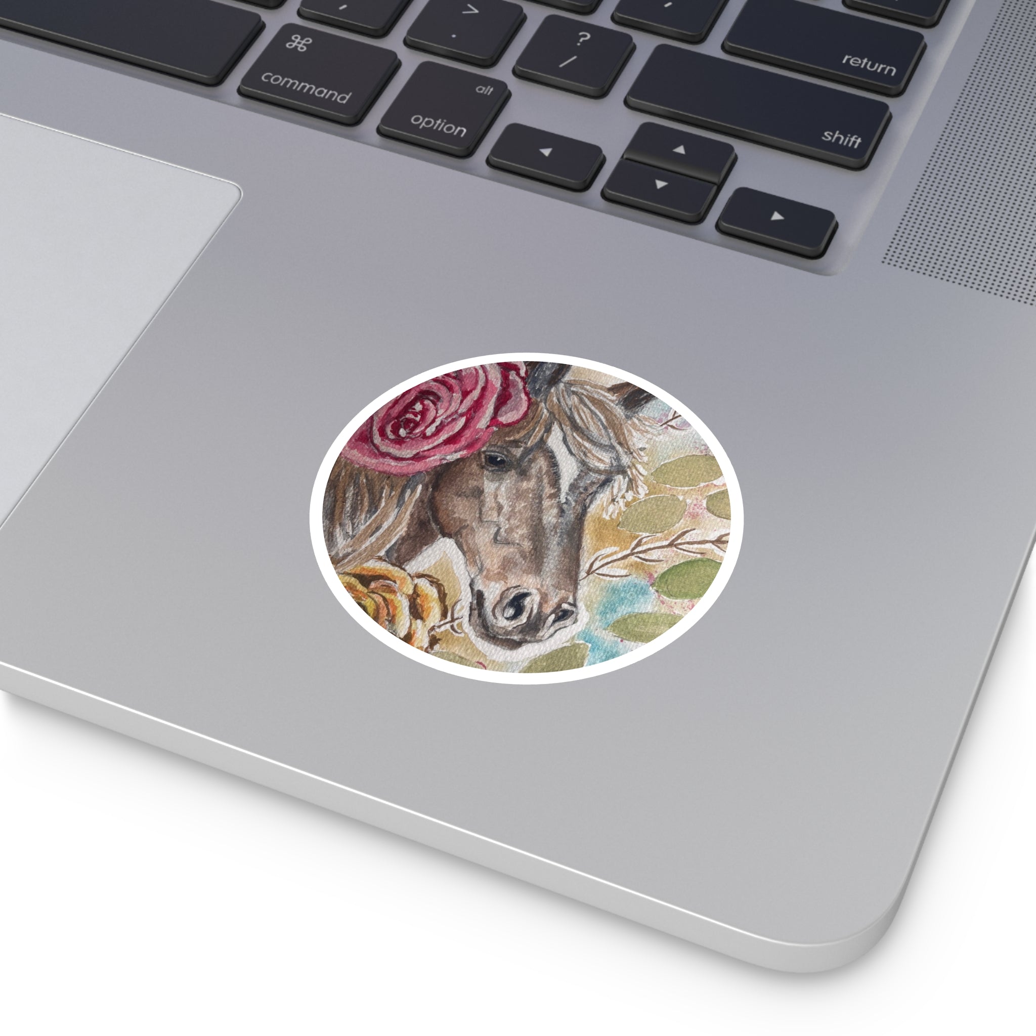 Floral Horse Round Sticker — Watercolor Horse Head Laptop Decal (Indoor/Outdoor)