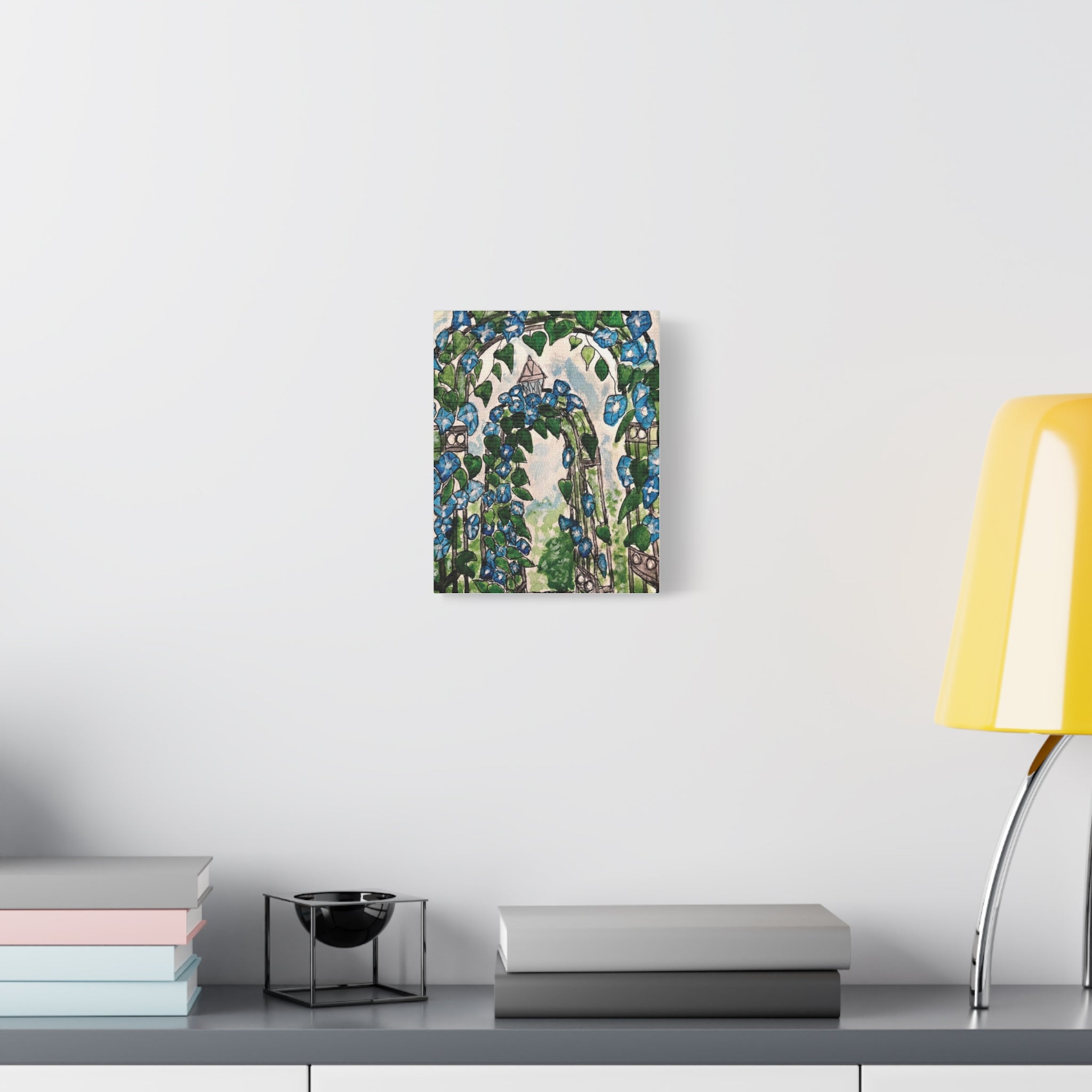 Blue Morning Glory Garden Canvas Art - Matte Stretched Wall Decor